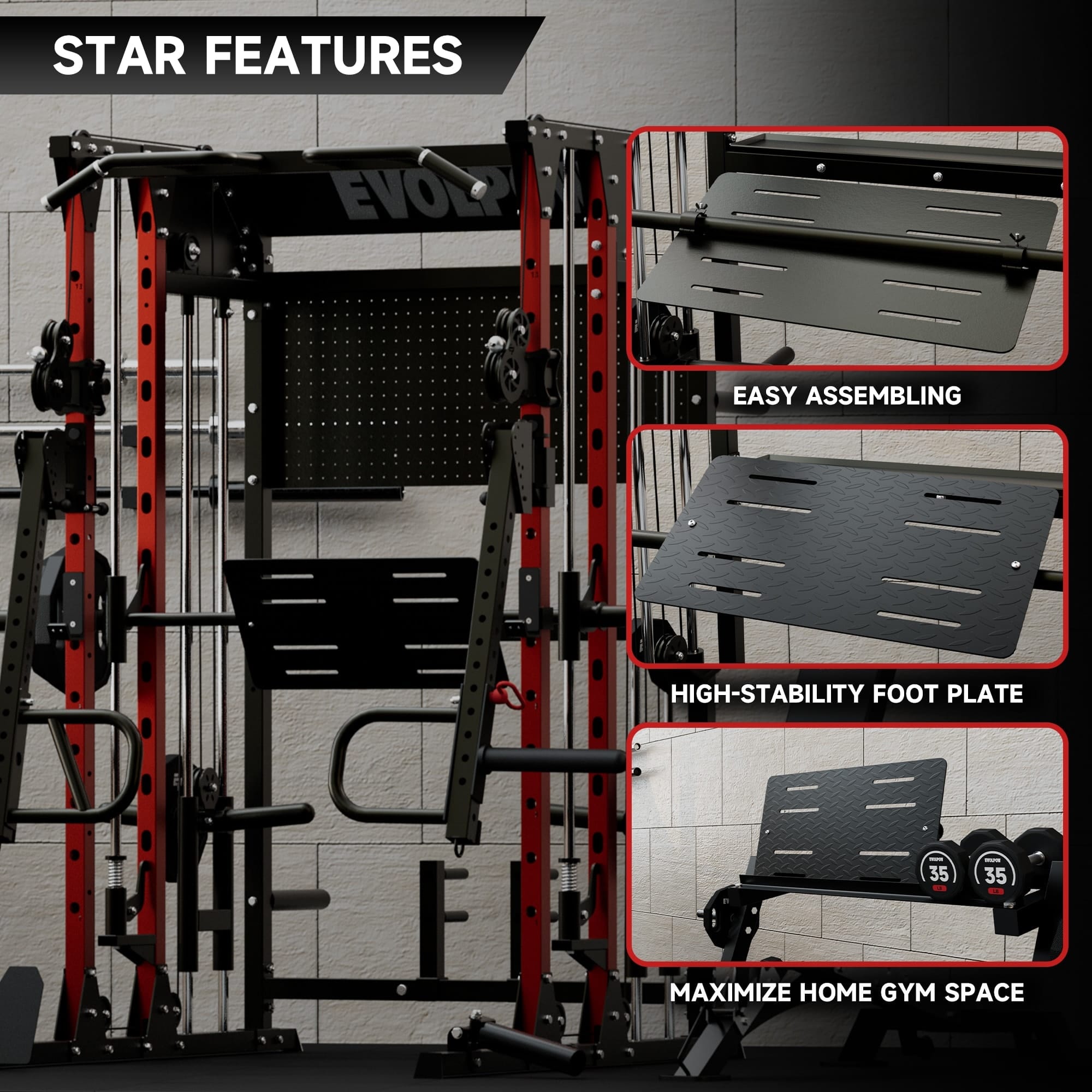 EVOLPOW Leg Press and Safety Handles Attachment for Smith Machine