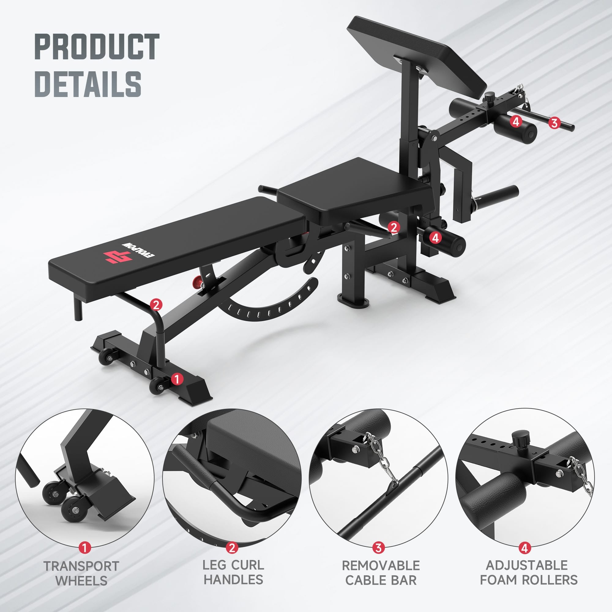 EVOLPOW BEC Multi-functional Adjustable Weight Bench with Preacher Curl and Leg Extension
