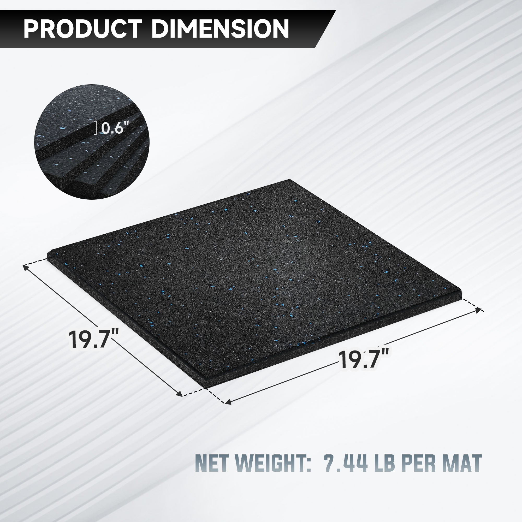 EVOLPOW 12Pcs Rubber Flooring Gym Mat Set 0.6" Thickness