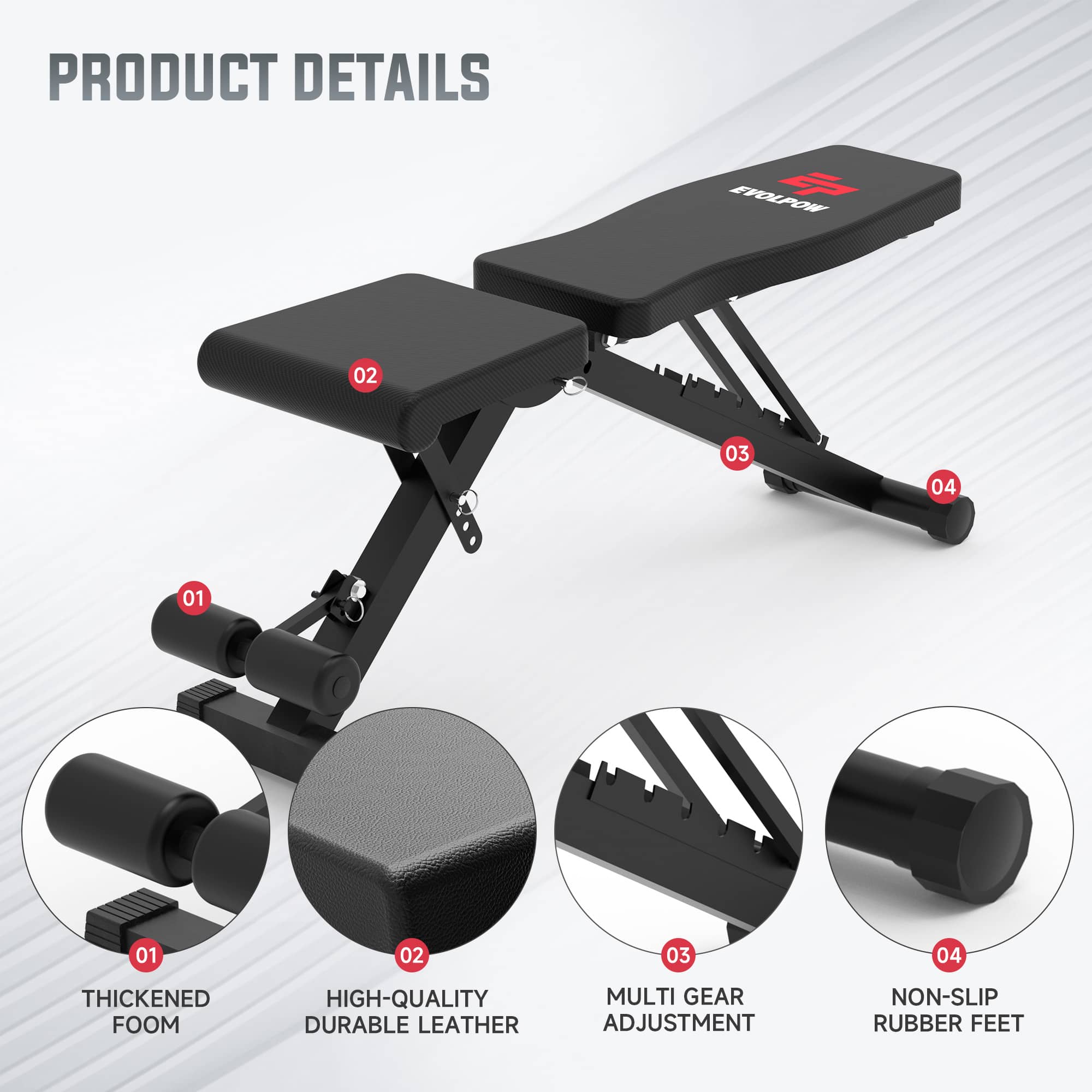 EVOLPOW BED Adjustable and Foldable Weight Bench
