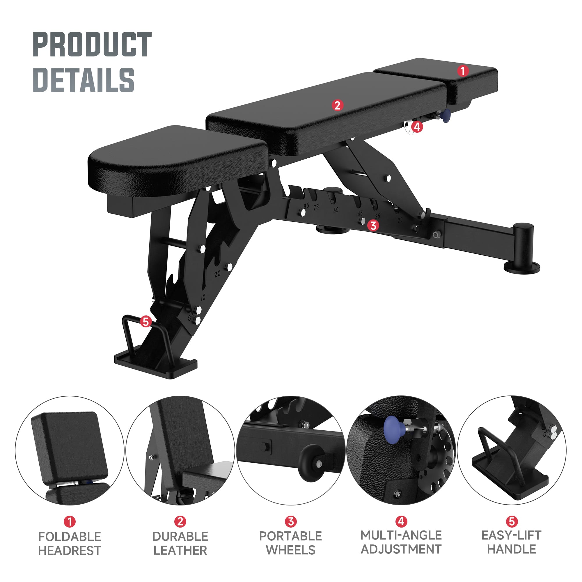 EVOLPOW BEE Adjustable Weight Bench with Multi-Position Headrest
