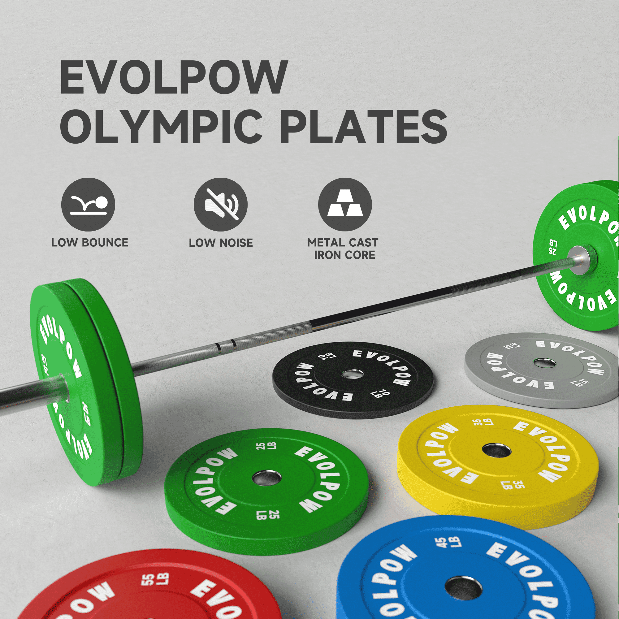 EVOLPOW Color Low Bounce Bumper Plates Olympic Weight Plates