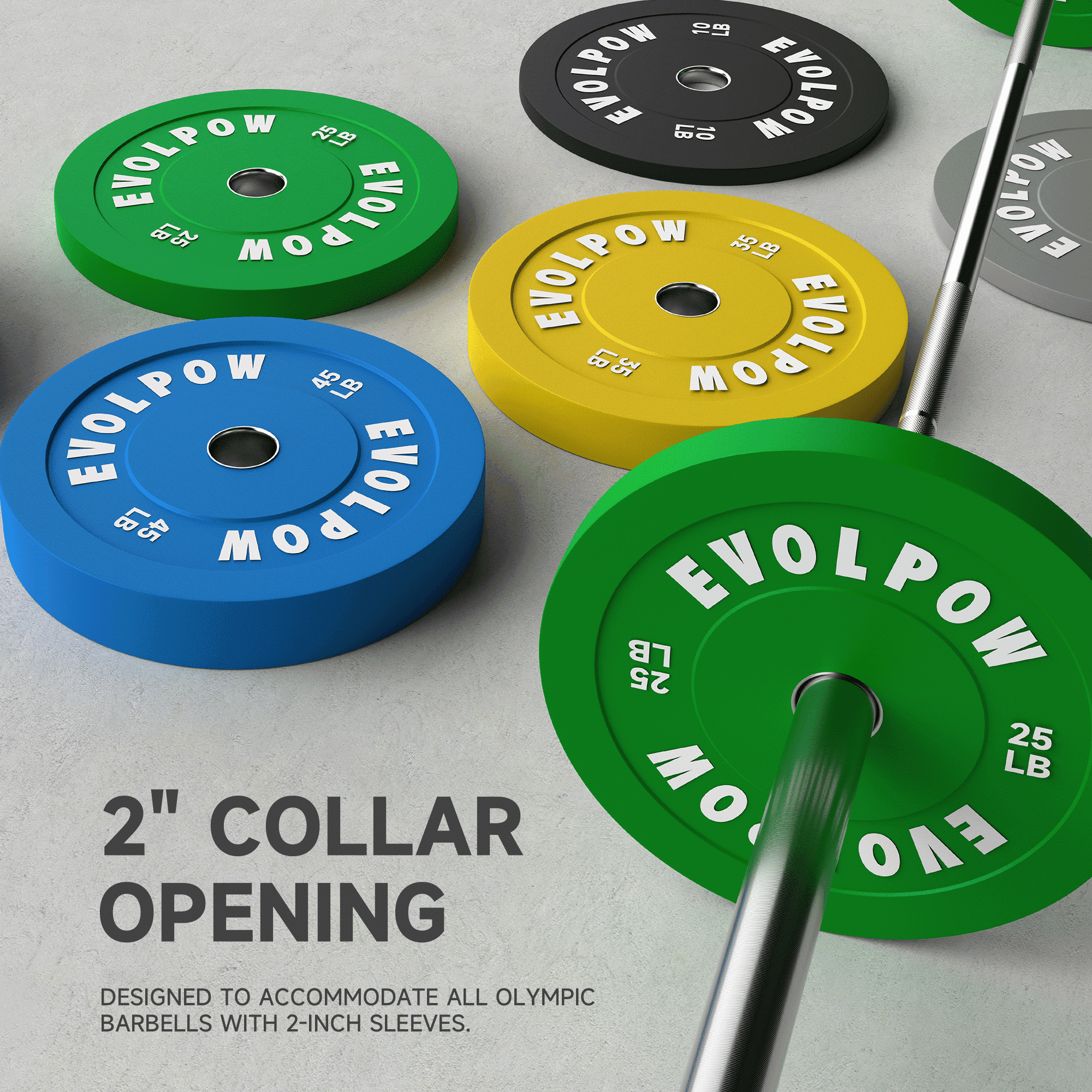 EVOLPOW Color Low Bounce Bumper Plates Olympic Weight Plates