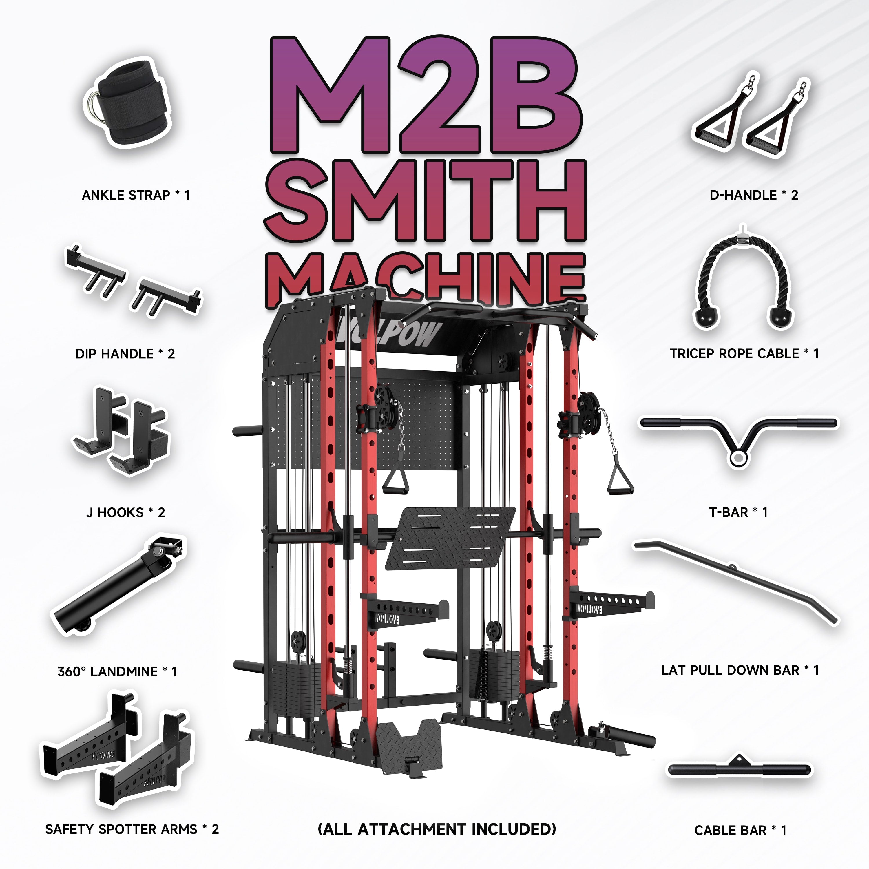 EVOLPOW M2B Brute All-In-One Smith Machine Home Gym Package with Dual Weight Stacks