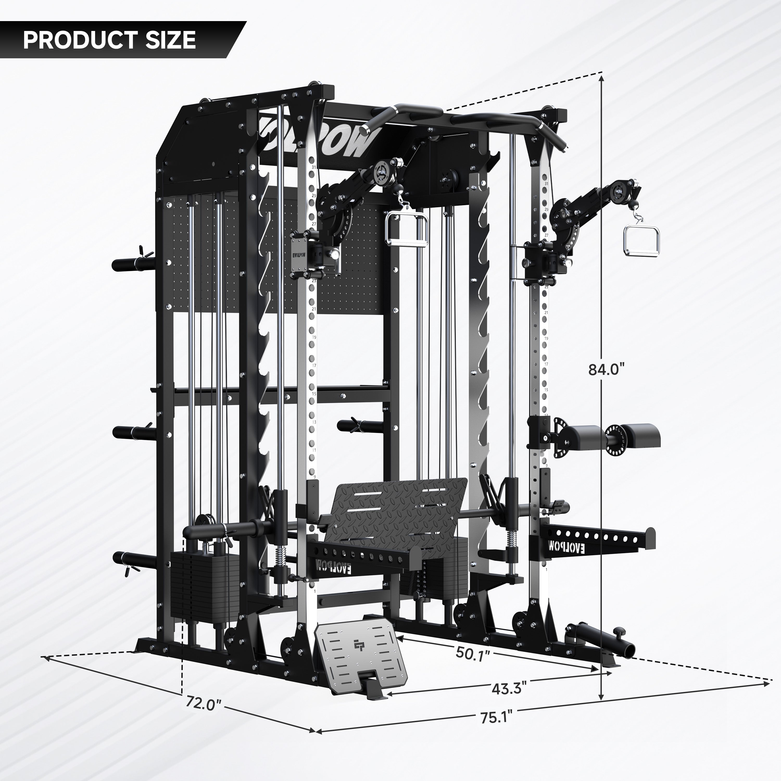 EVOLPOW M2B Pro Brute All-In-One Smith Machine Home Gym with Dual Weight Stacks
