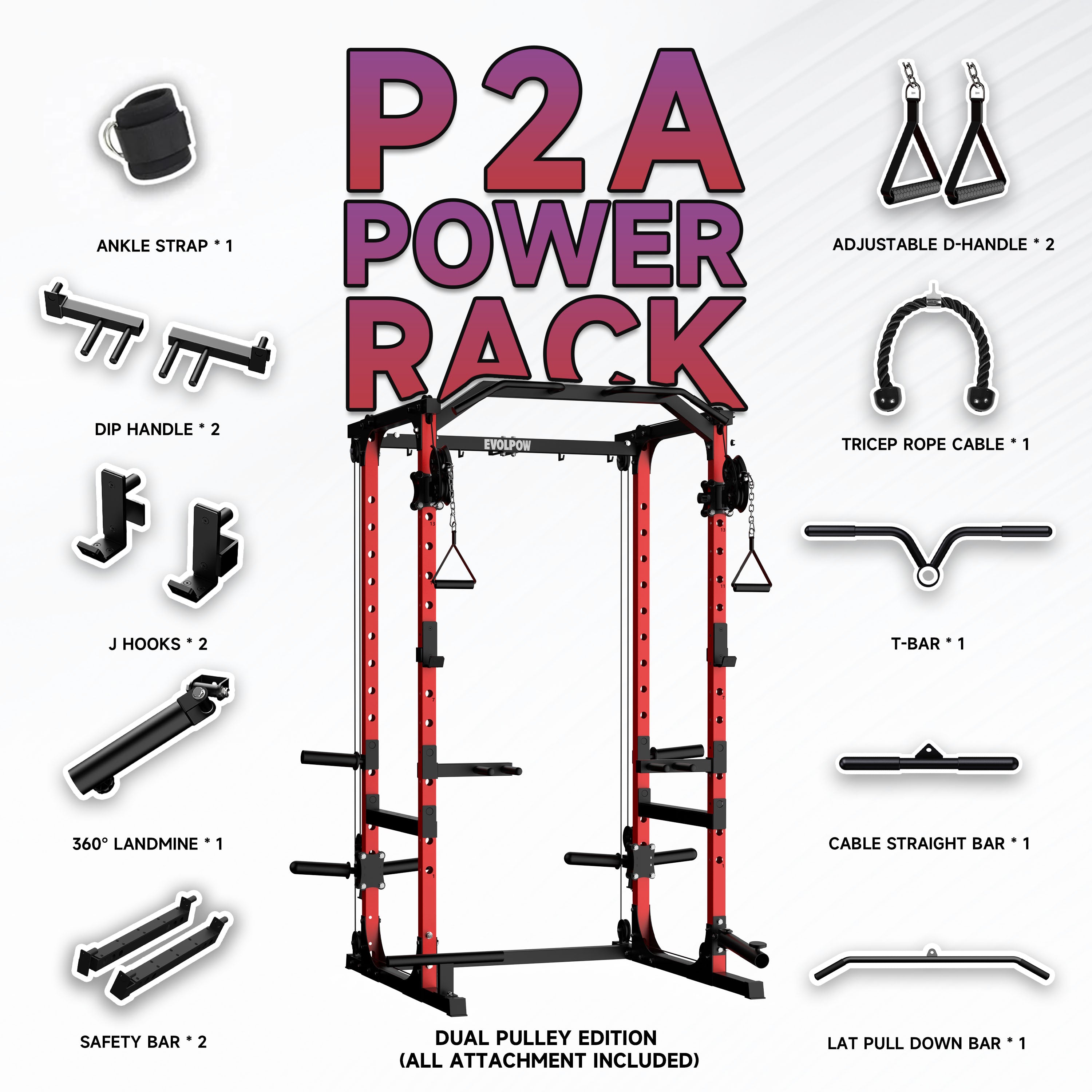 EVOLPOW P2A Brute All-in-One Power Rack Home Gym (Dual Pulley Edition) - For Beginner
