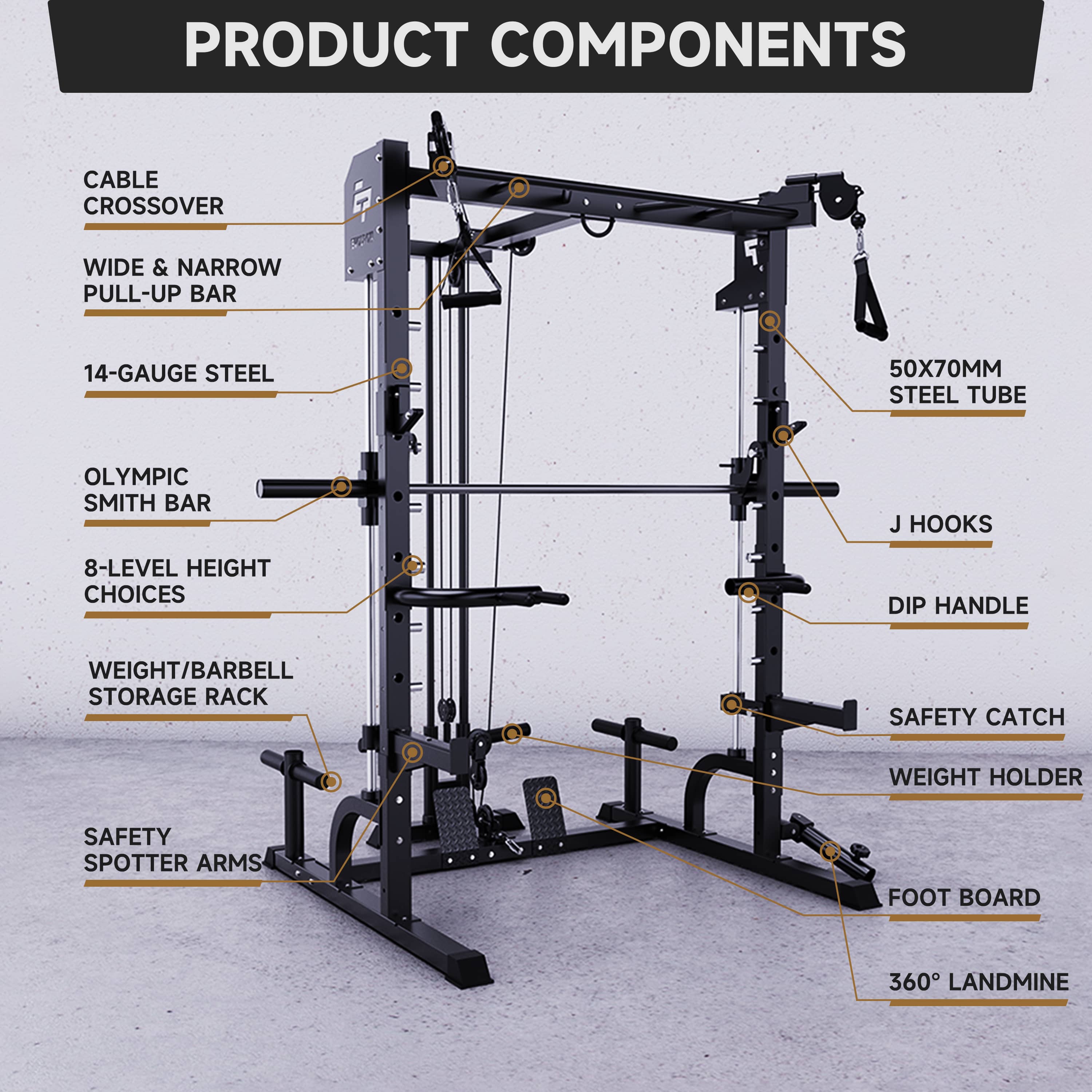 EVOLPOW S3A Tank All-in-One Smith Machine Home Gym Package