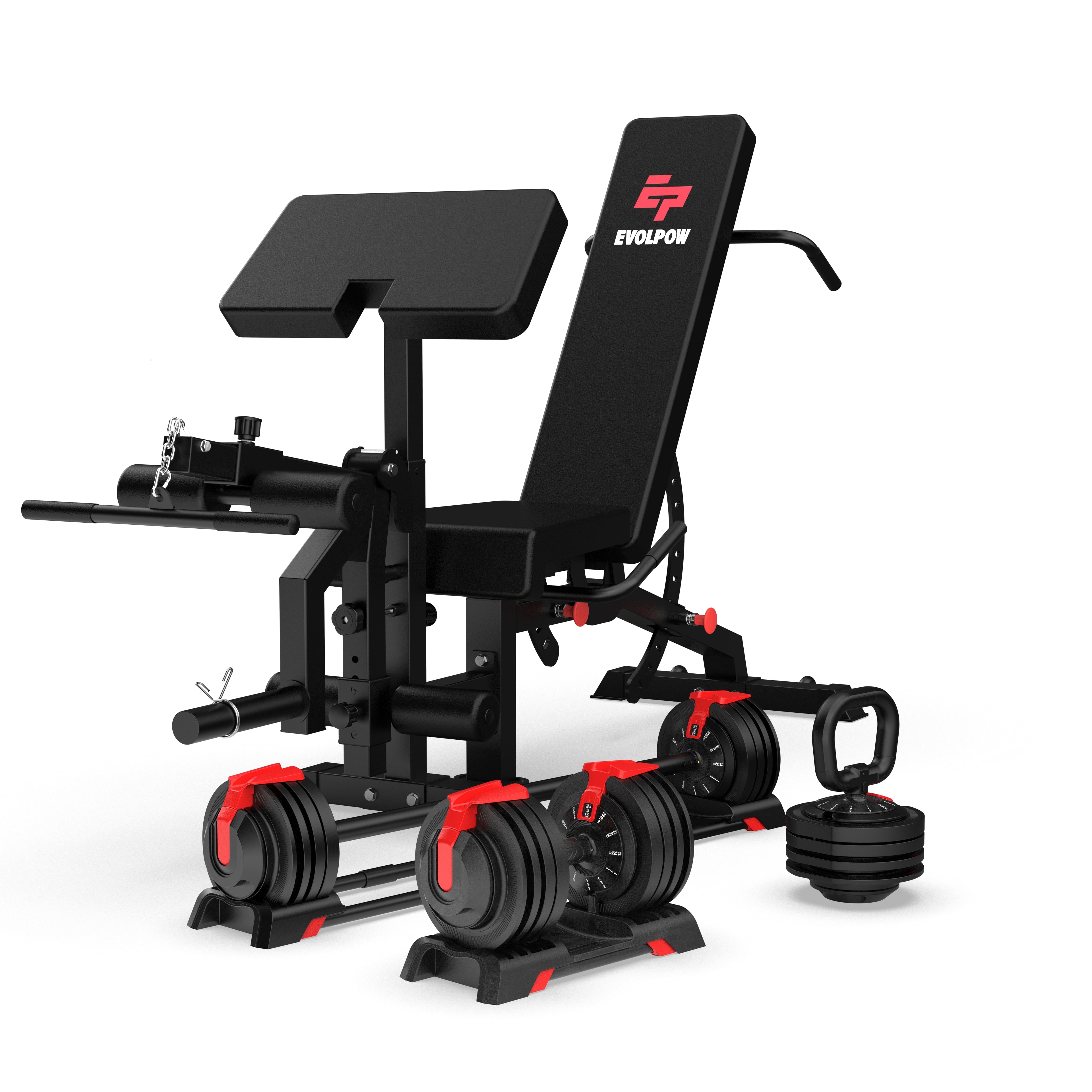 EVOLPOW BEC Multi-functional Adjustable Weight Bench with Preacher Curl and Leg Extension