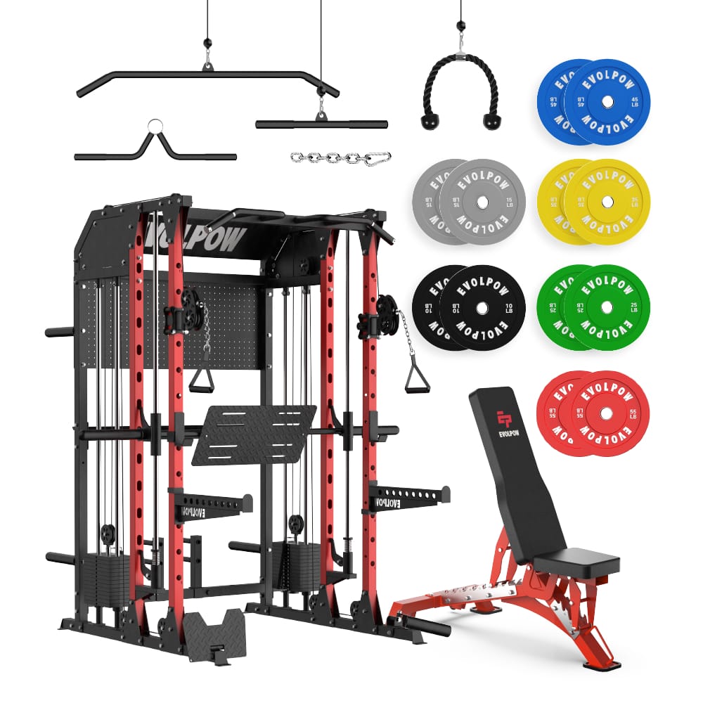 EVOLPOW M2B Brute All-In-One Smith Machine Home Gym Package with Dual Weight Stacks
