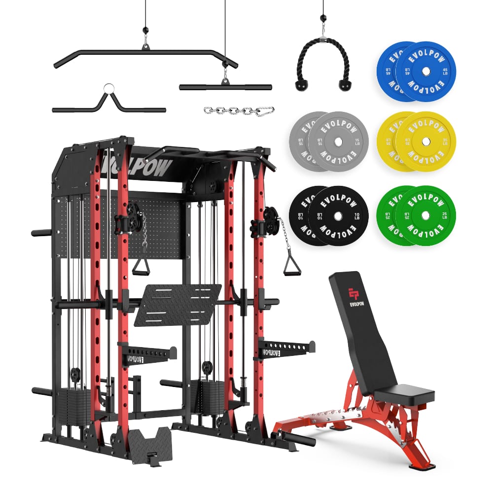 EVOLPOW M2B Brute All-In-One Smith Machine Home Gym Package with Dual Weight Stacks
