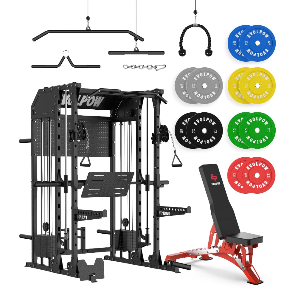 EVOLPOW M2B Brute All-In-One Smith Machine Home Gym Package with Dual Weight Stacks