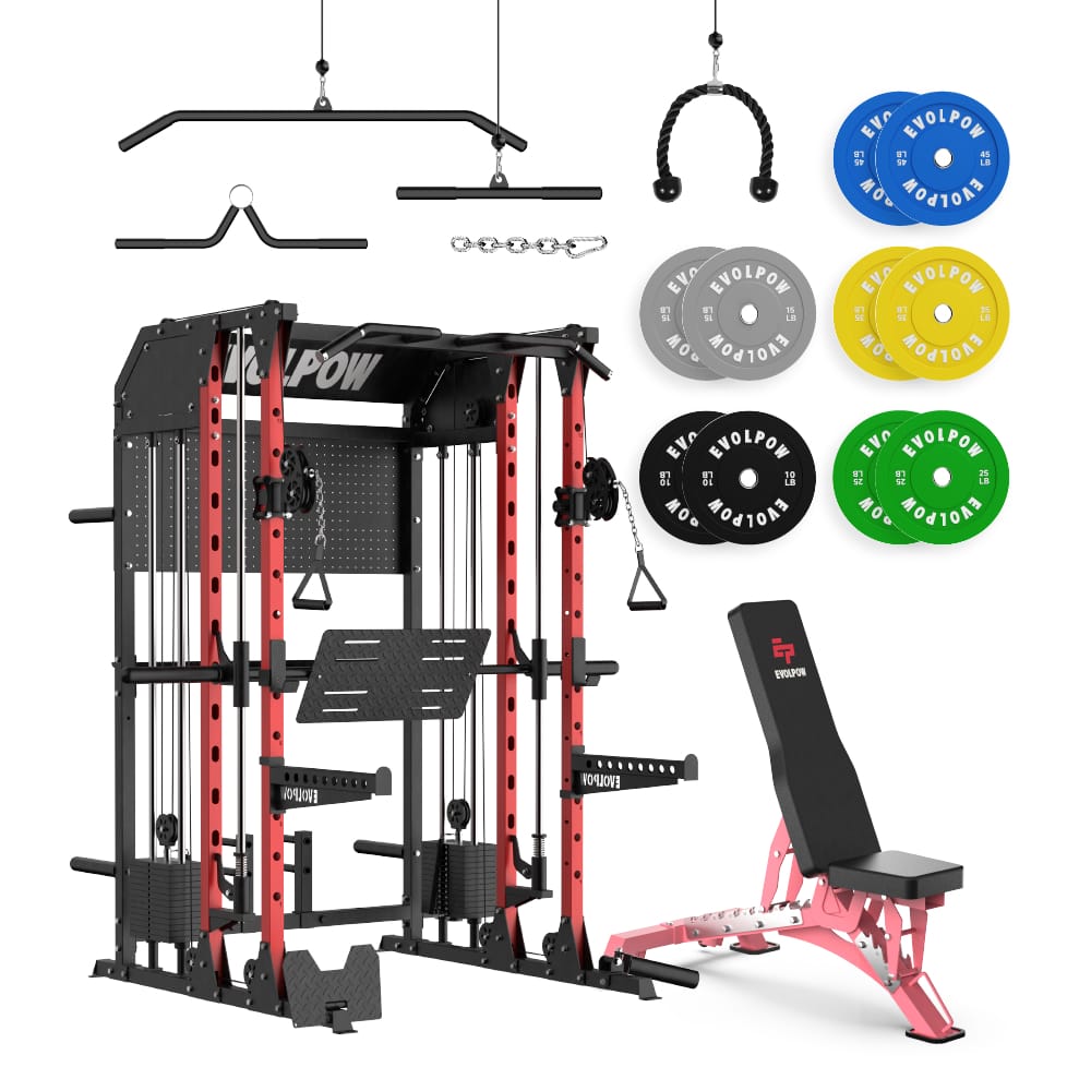 EVOLPOW M2B Brute All-In-One Smith Machine Home Gym Package with Dual Weight Stacks