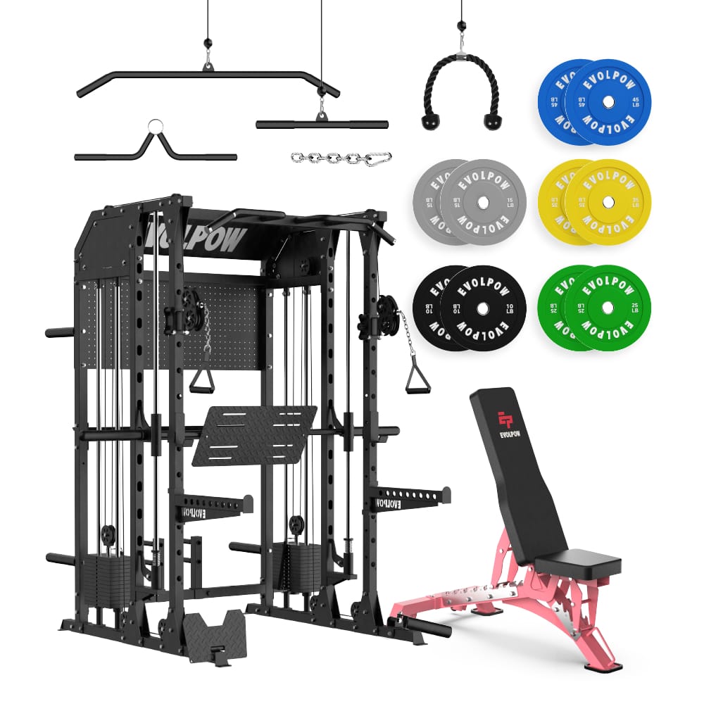 EVOLPOW M2B Brute All-In-One Smith Machine Home Gym Package with Dual Weight Stacks