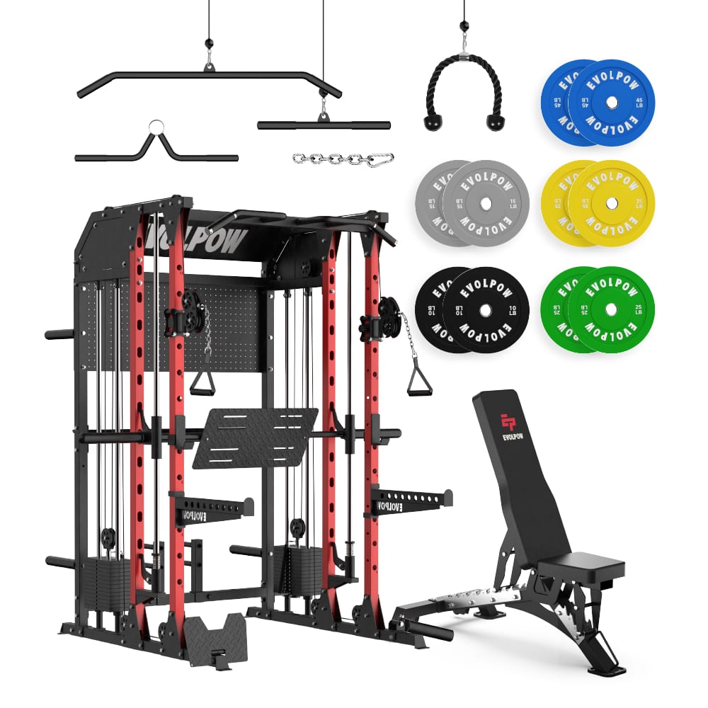 EVOLPOW M2B Brute All-In-One Smith Machine Home Gym Package with Dual Weight Stacks