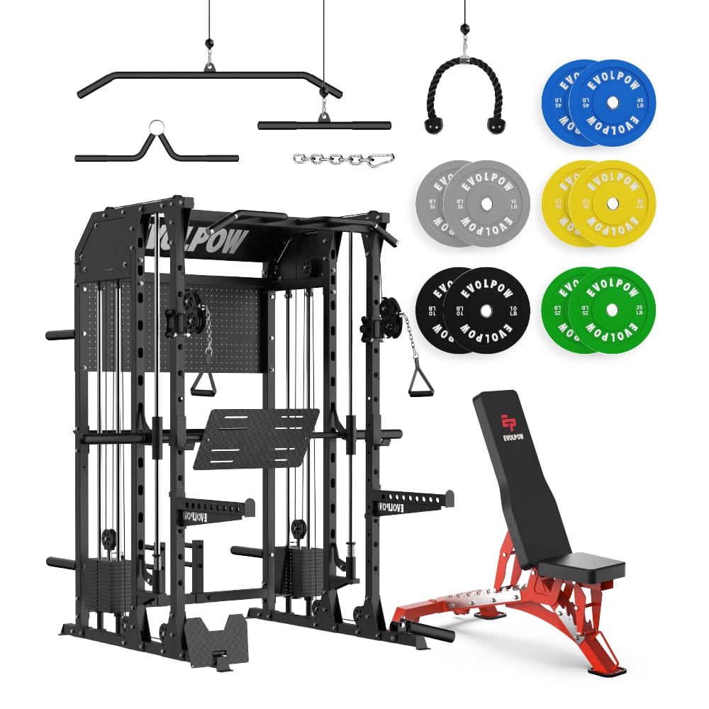 EVOLPOW M2B Brute All-In-One Smith Machine Home Gym Package with Dual Weight Stacks