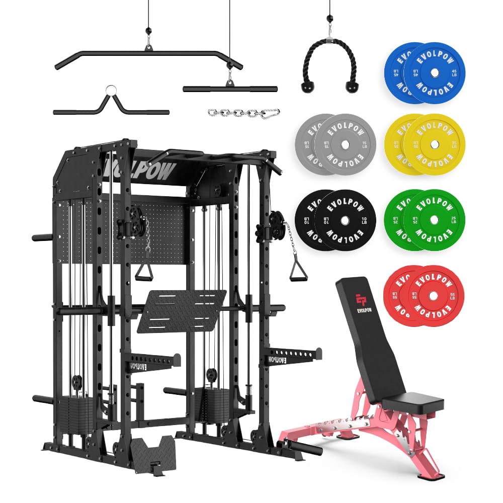 EVOLPOW M2B Brute All-In-One Smith Machine Home Gym Package with Dual Weight Stacks