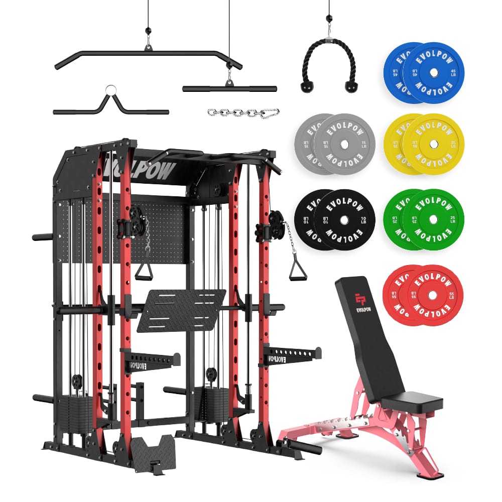 EVOLPOW M2B Brute All-In-One Smith Machine Home Gym Package with Dual Weight Stacks