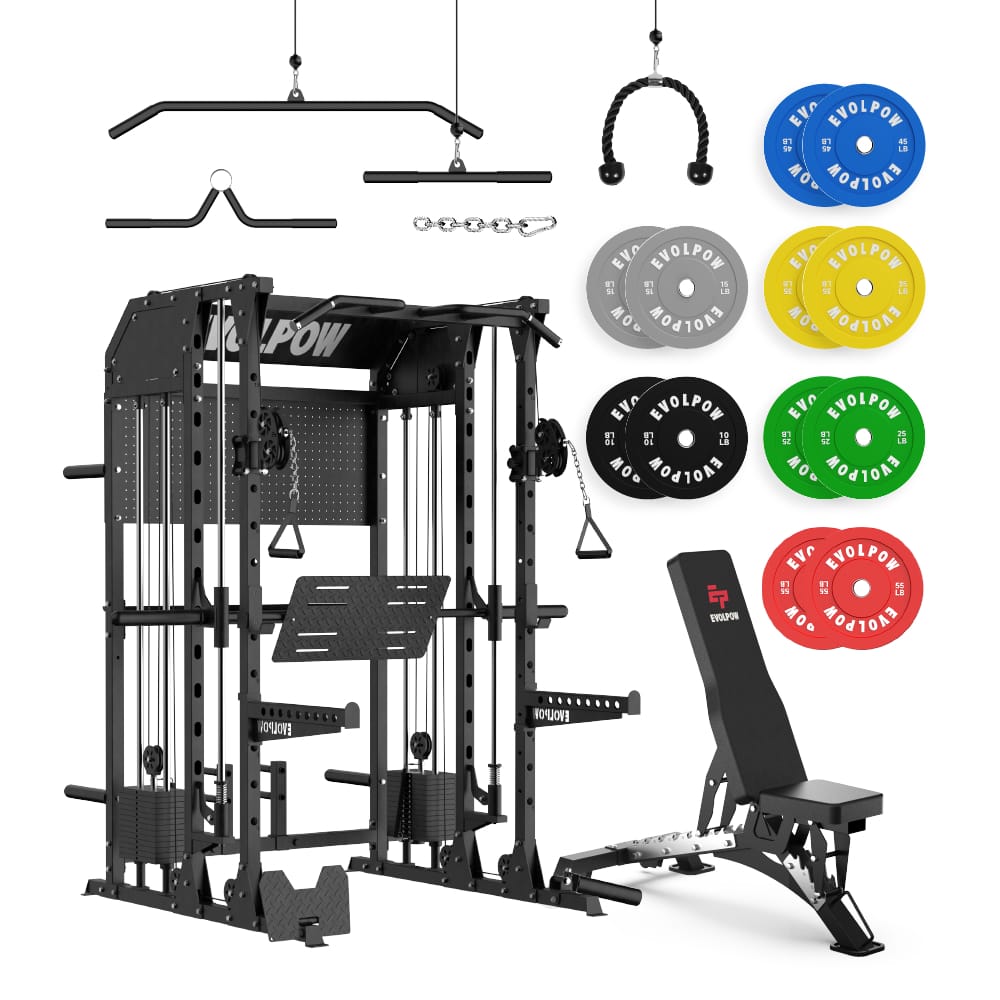 EVOLPOW M2B Brute All-In-One Smith Machine Home Gym Package with Dual Weight Stacks