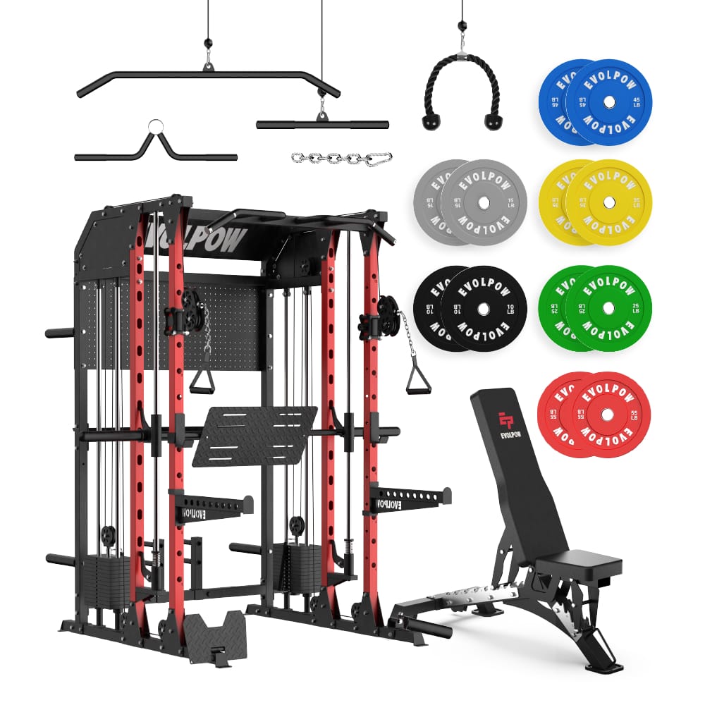 EVOLPOW M2B Brute All-In-One Smith Machine Home Gym Package with Dual Weight Stacks