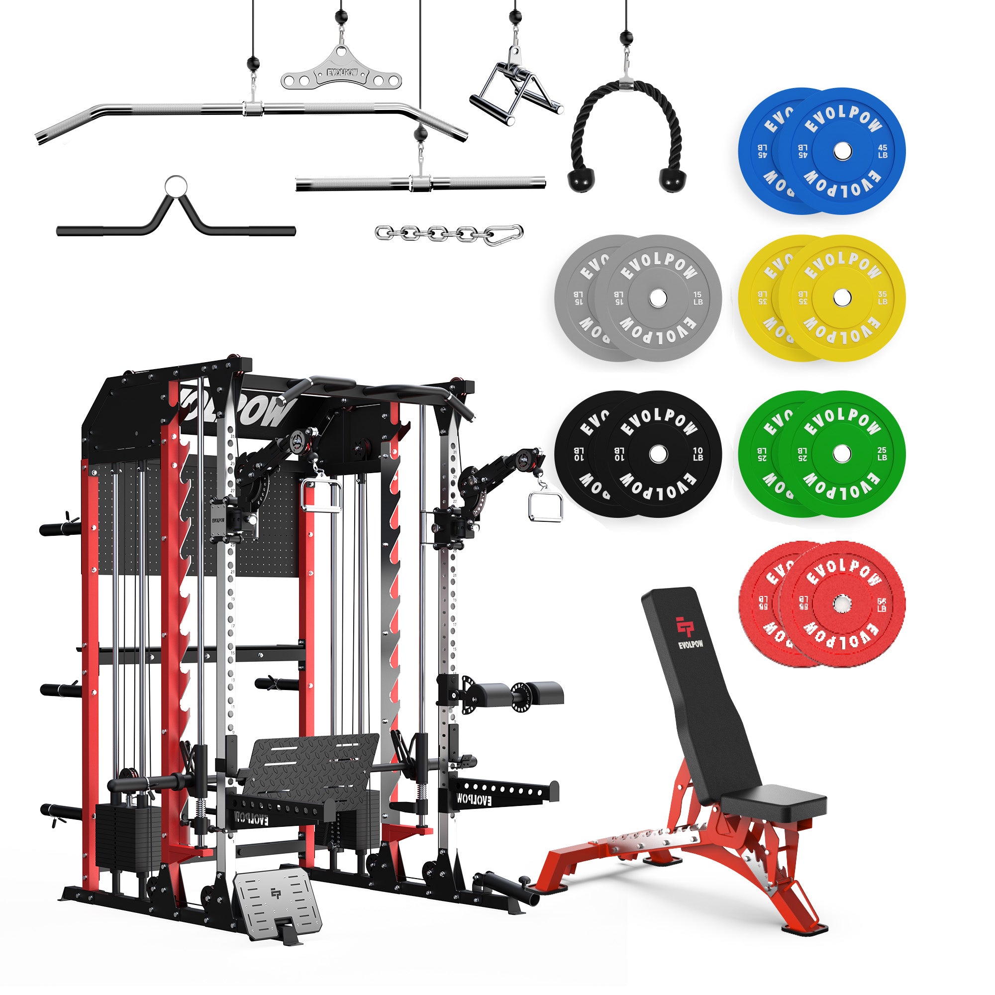 EVOLPOW M2B Pro Brute All-In-One Smith Machine Home Gym Package with Dual Weight Stacks