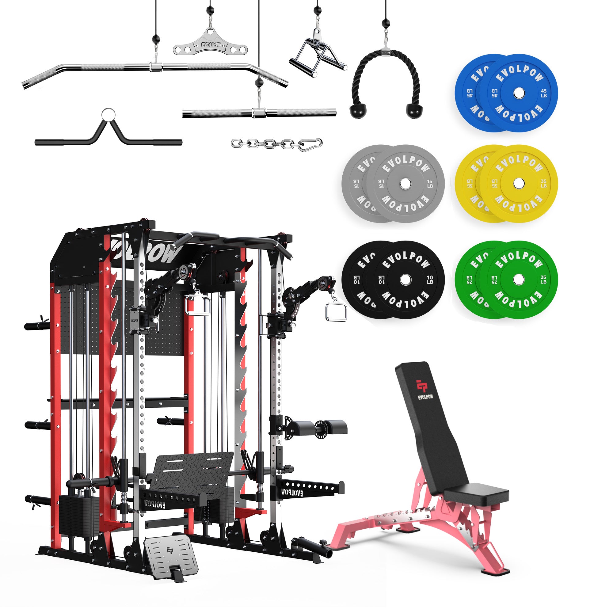 EVOLPOW M2B Pro Brute All-In-One Smith Machine Home Gym Package with Dual Weight Stacks