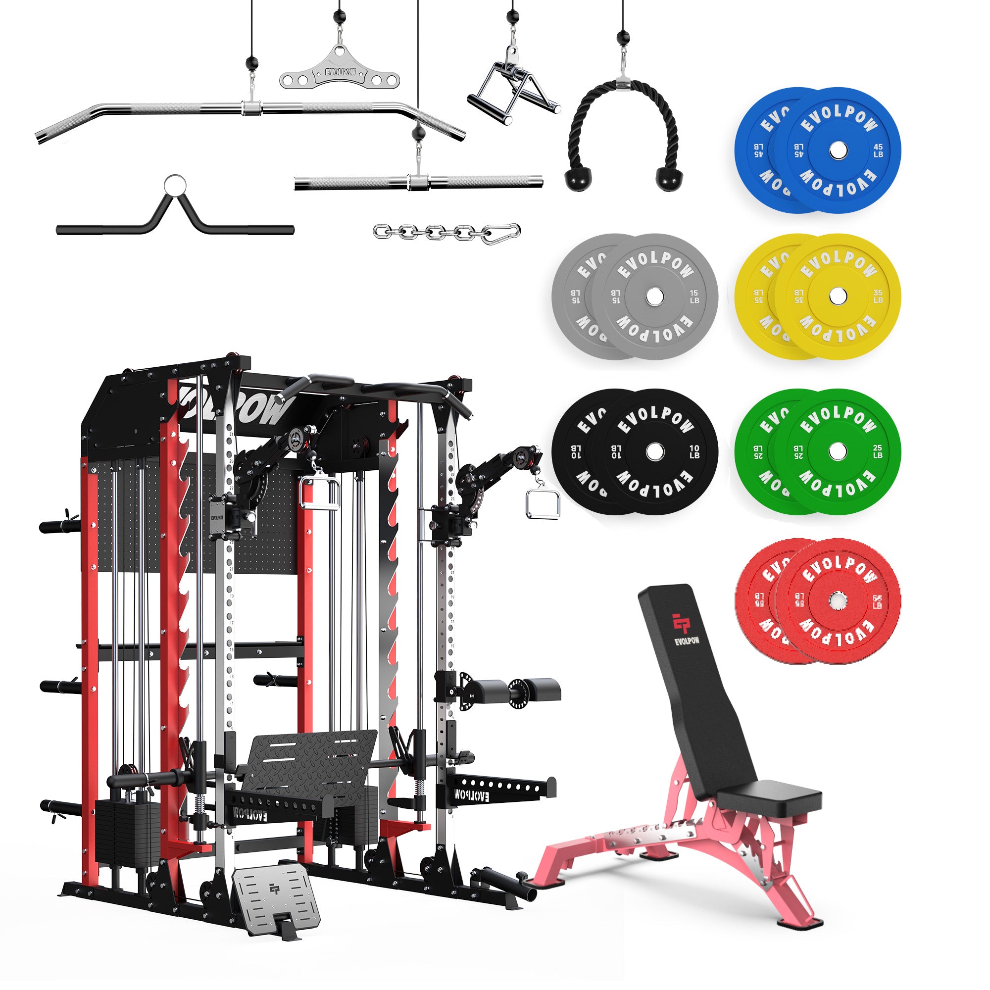 EVOLPOW M2B Pro Brute All-In-One Smith Machine Home Gym Package with Dual Weight Stacks