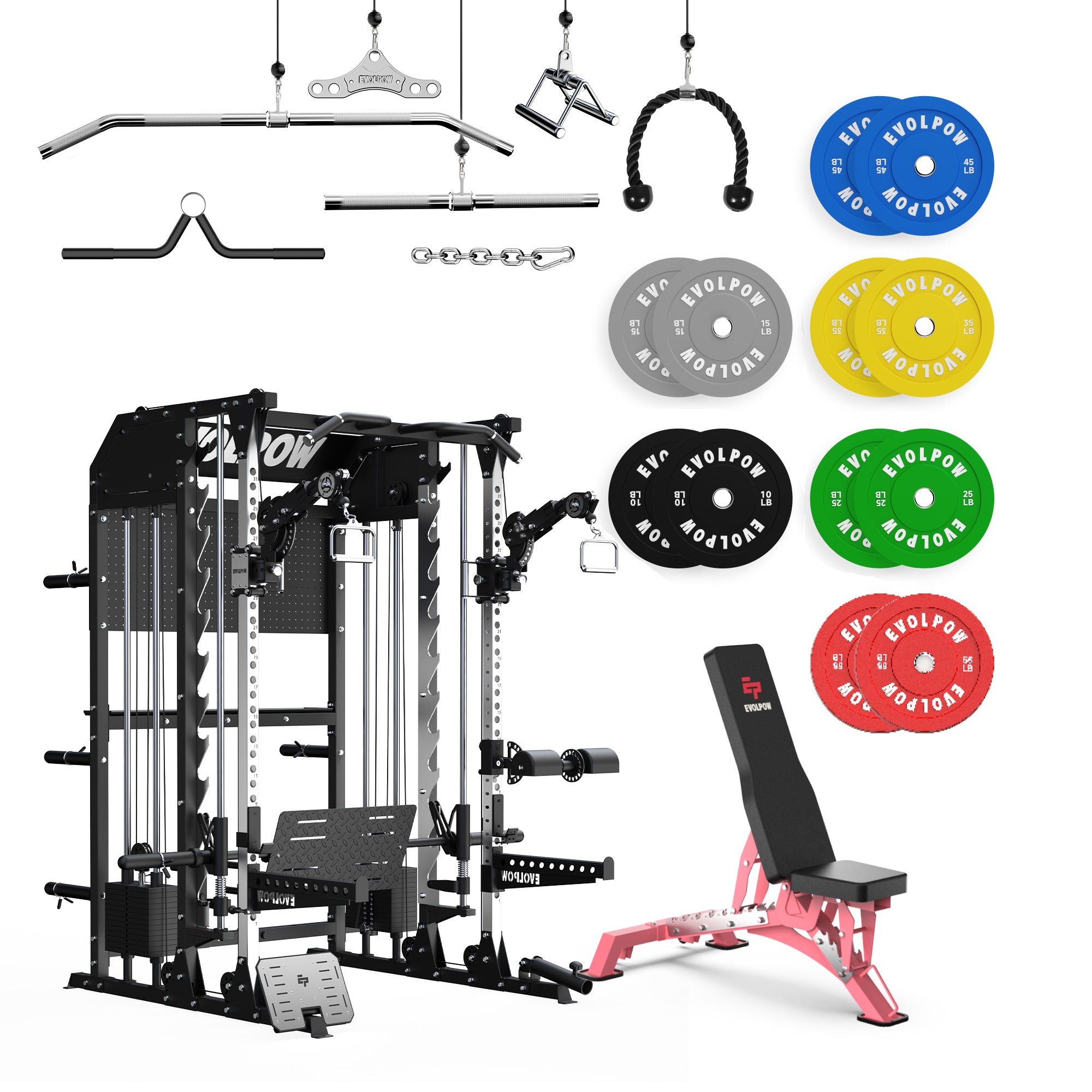 EVOLPOW M2B Pro Brute All-In-One Smith Machine Home Gym Package with Dual Weight Stacks