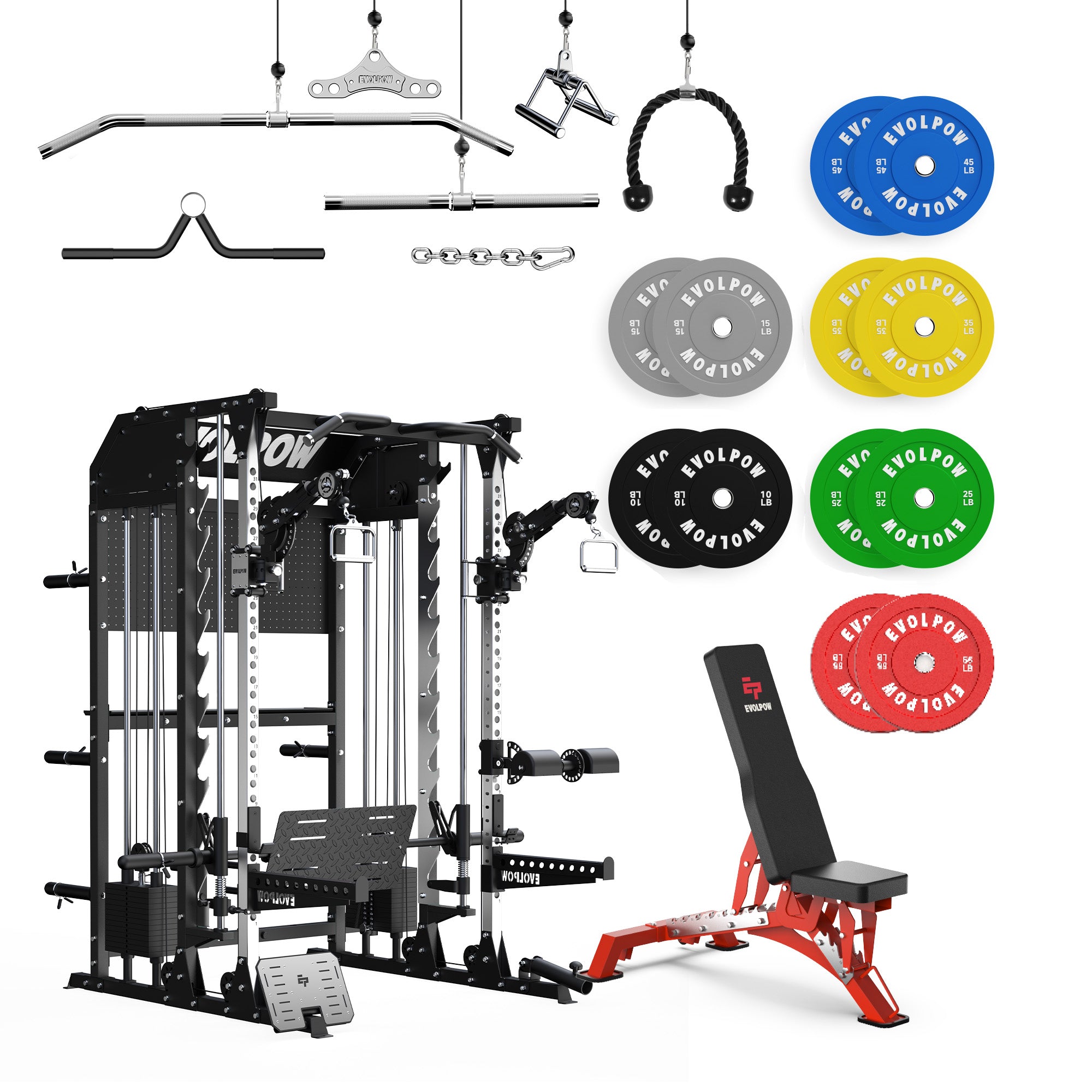 EVOLPOW M2B Pro Brute All-In-One Smith Machine Home Gym Package with Dual Weight Stacks