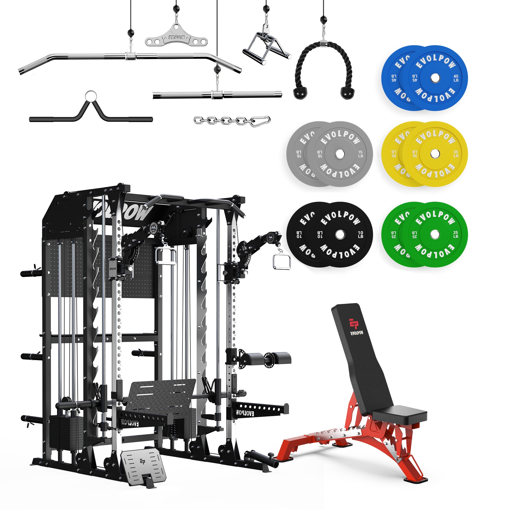 EVOLPOW M2B Pro Brute All-In-One Smith Machine Home Gym Package with Dual Weight Stacks