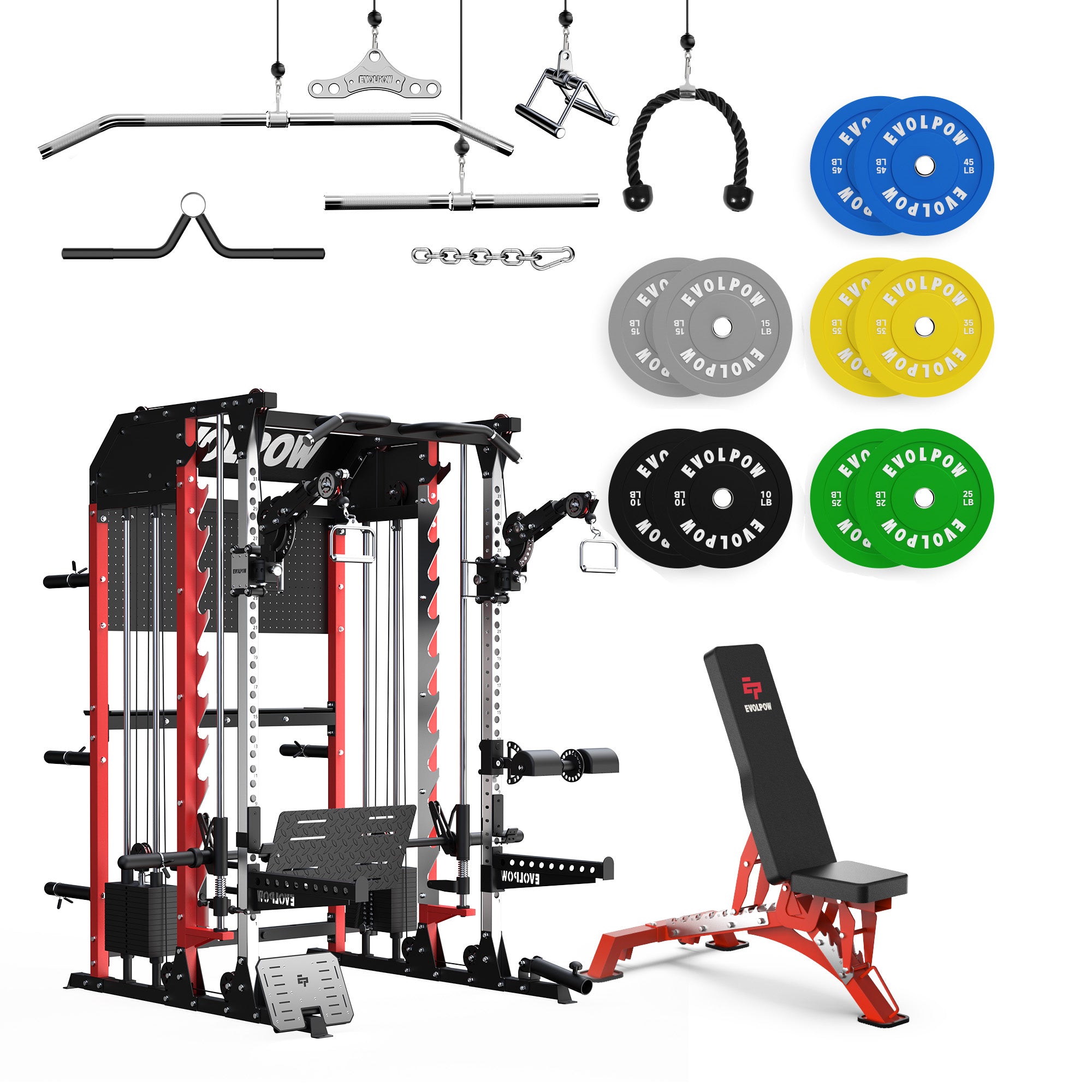 EVOLPOW M2B Pro Brute All-In-One Smith Machine Home Gym Package with Dual Weight Stacks