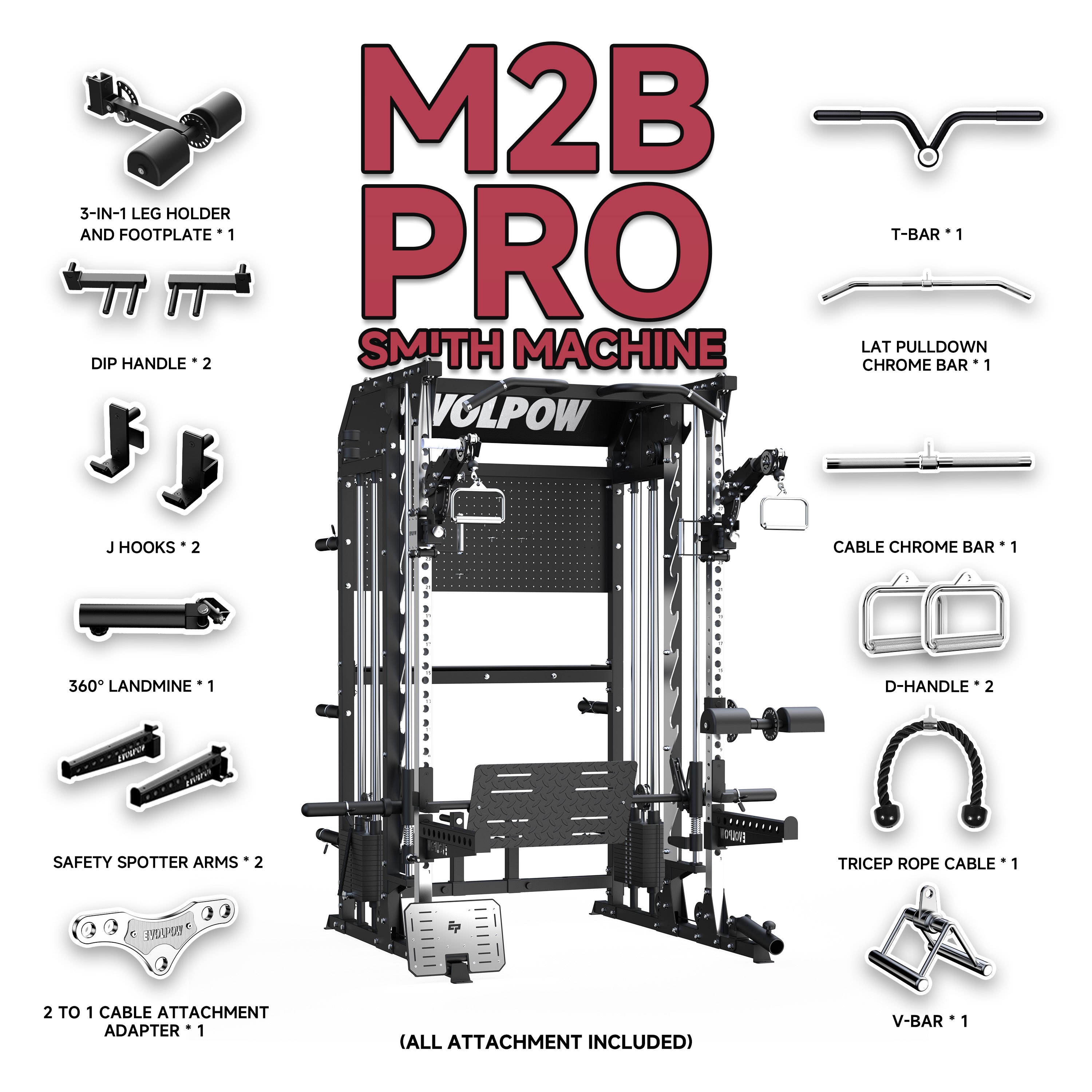 EVOLPOW M2B Pro Brute All-In-One Smith Machine Home Gym with Dual Weight Stacks