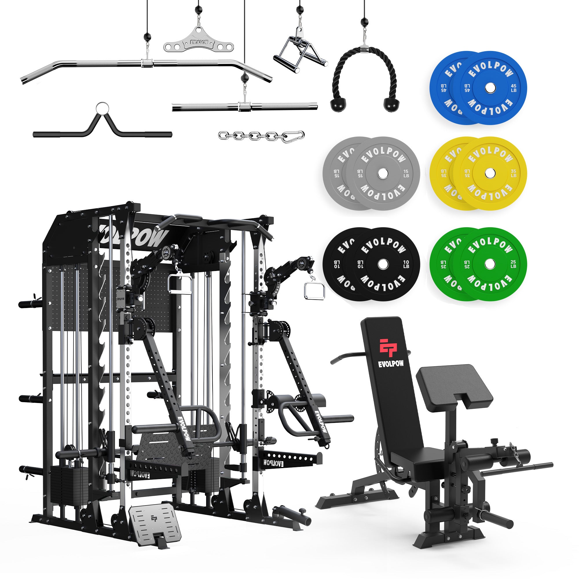 EVOLPOW M2B Pro Brute All-In-One Smith Machine Home Gym with Dual Weight Stacks