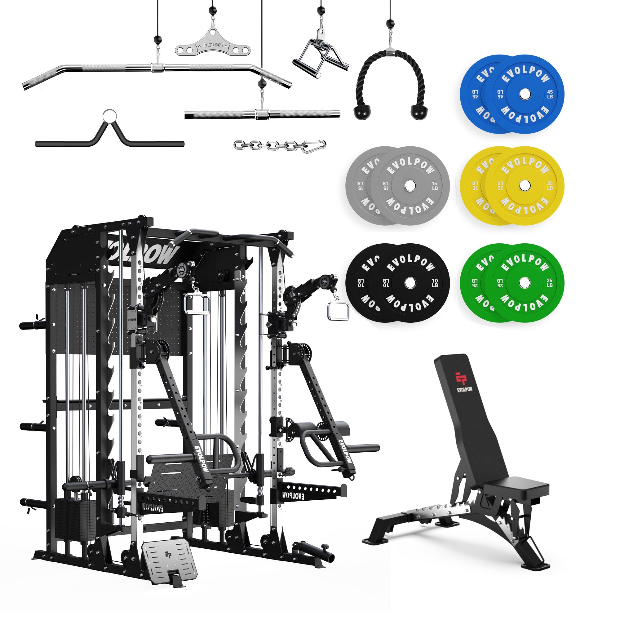 EVOLPOW M2B Pro Brute All-In-One Smith Machine Home Gym with Dual Weight Stacks