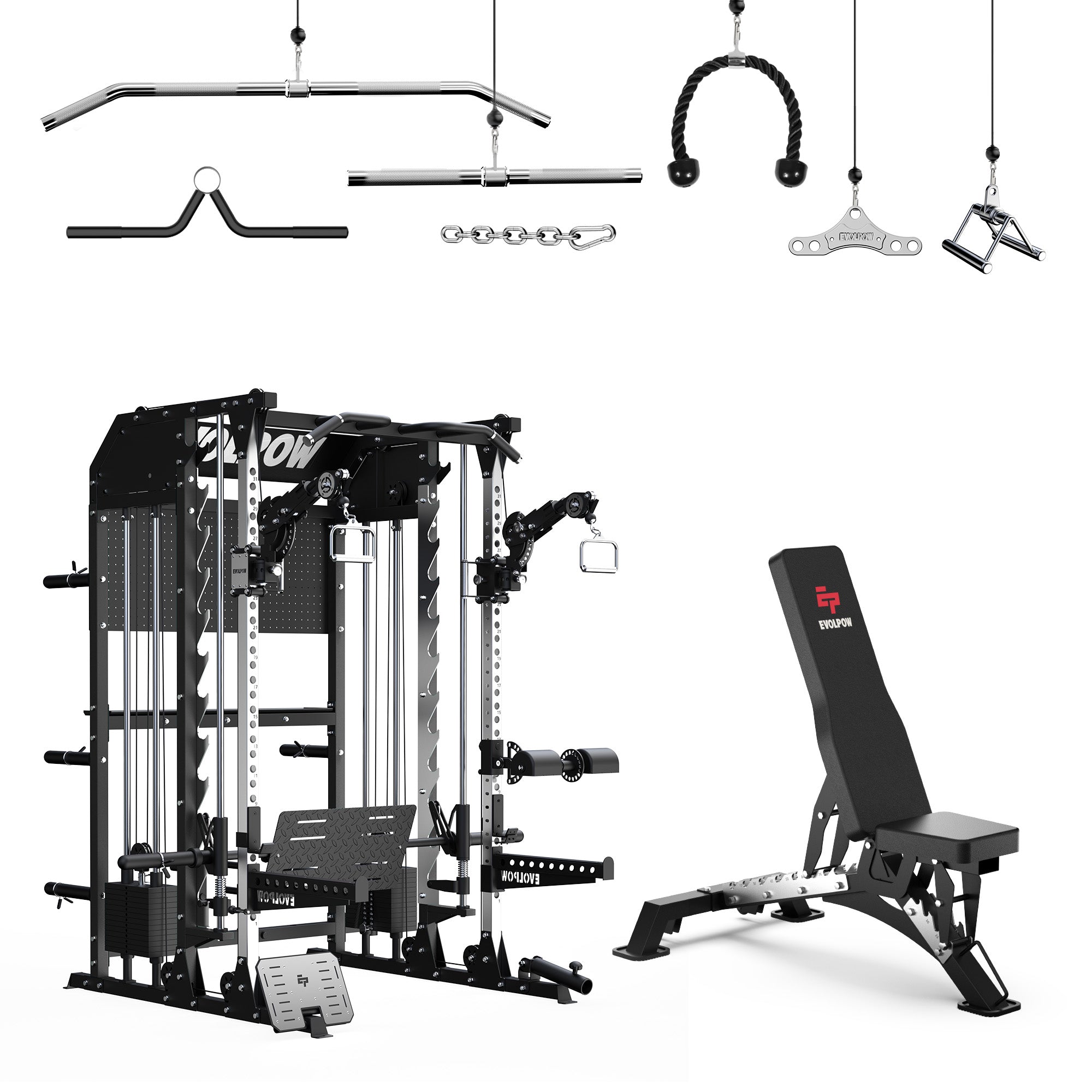 EVOLPOW M2B Pro Brute All-In-One Smith Machine Home Gym with Dual Weight Stacks