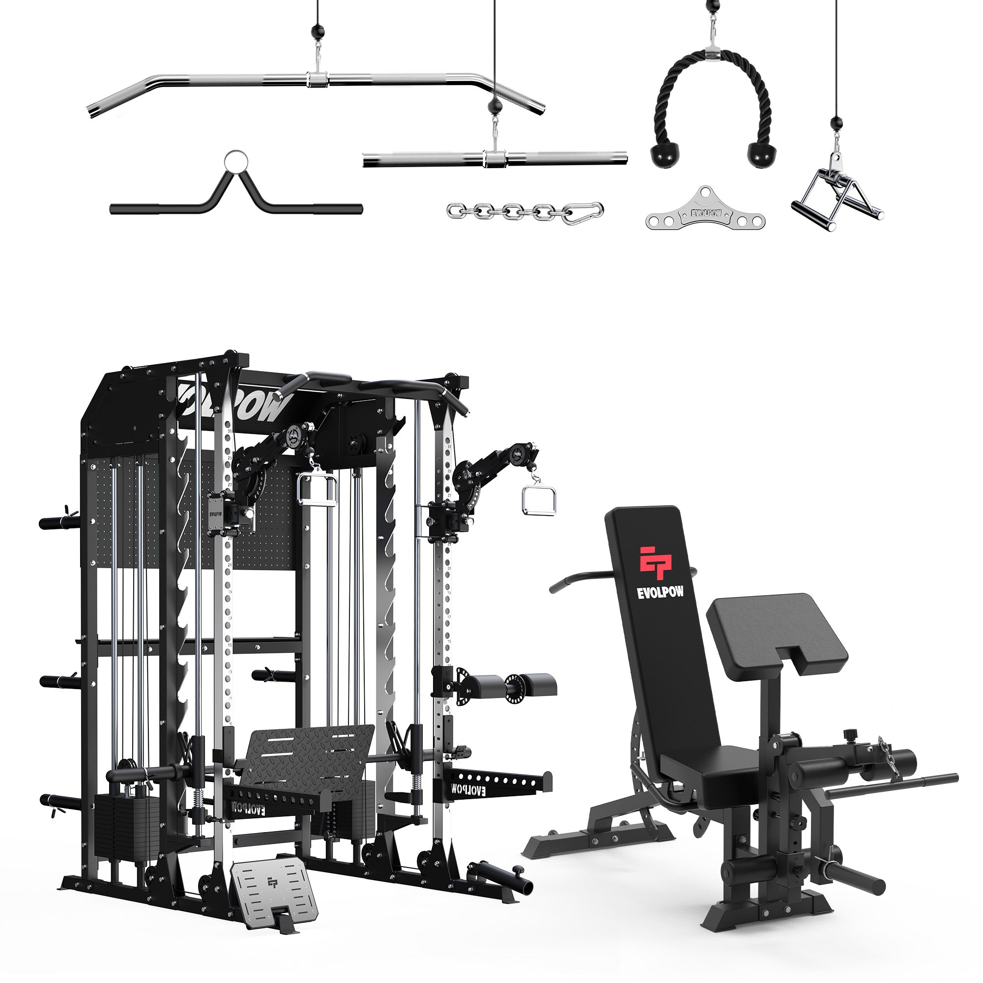 EVOLPOW M2B Pro Brute All-In-One Smith Machine Home Gym with Dual Weight Stacks