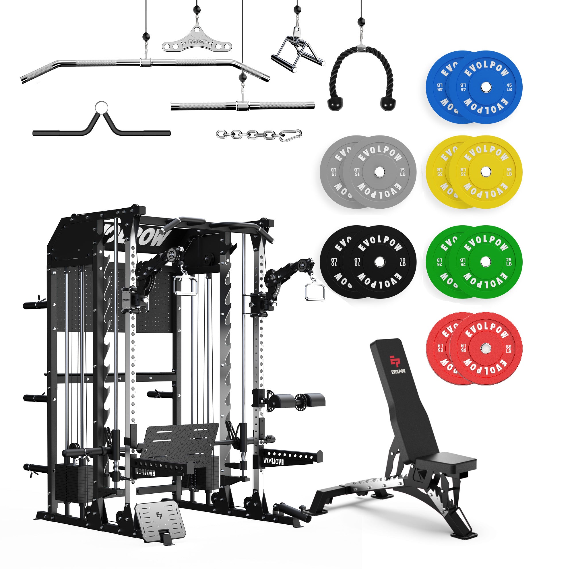 EVOLPOW M2B Pro Brute All-In-One Smith Machine Home Gym Package with Dual Weight Stacks