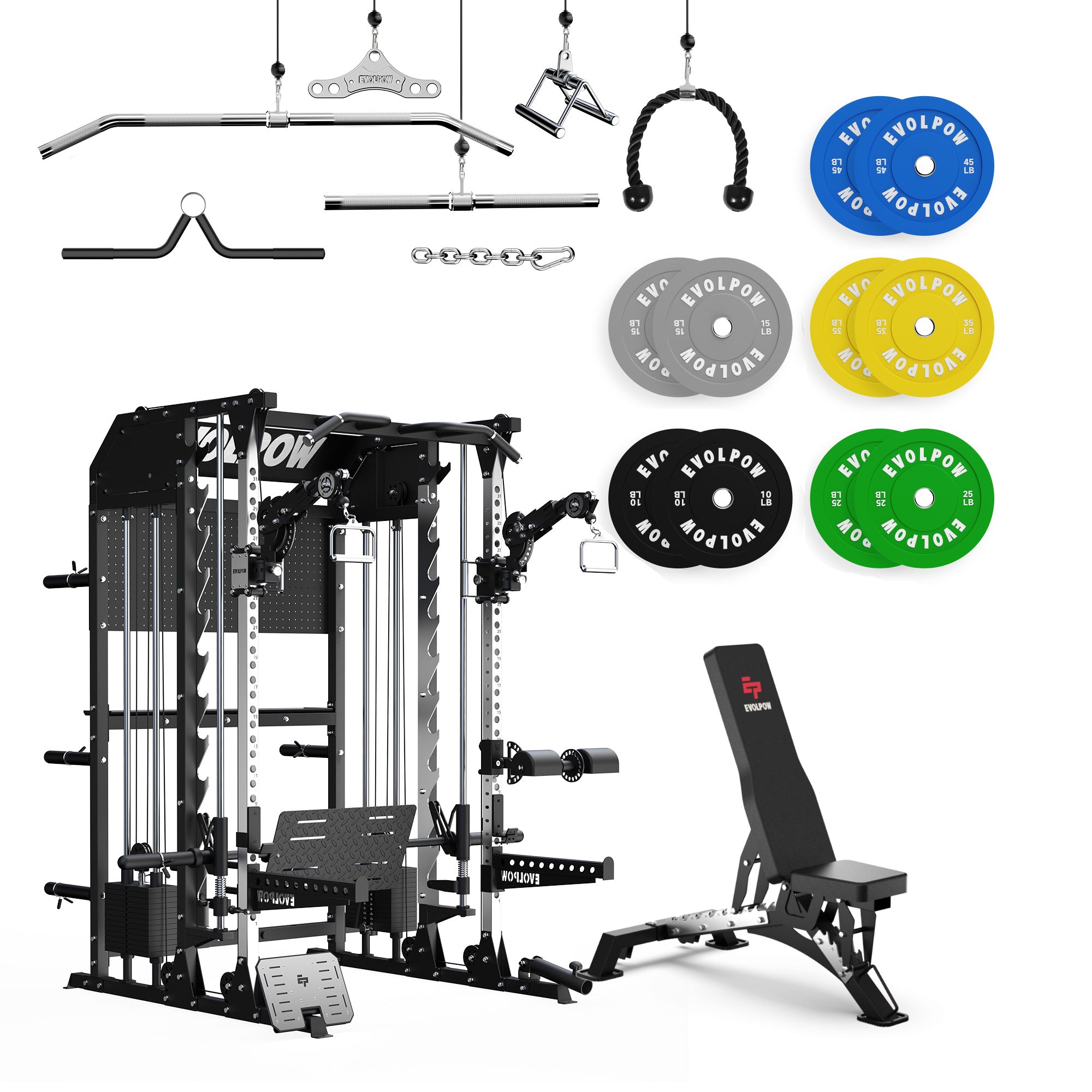 EVOLPOW M2B Pro Brute All-In-One Smith Machine Home Gym with Dual Weight Stacks
