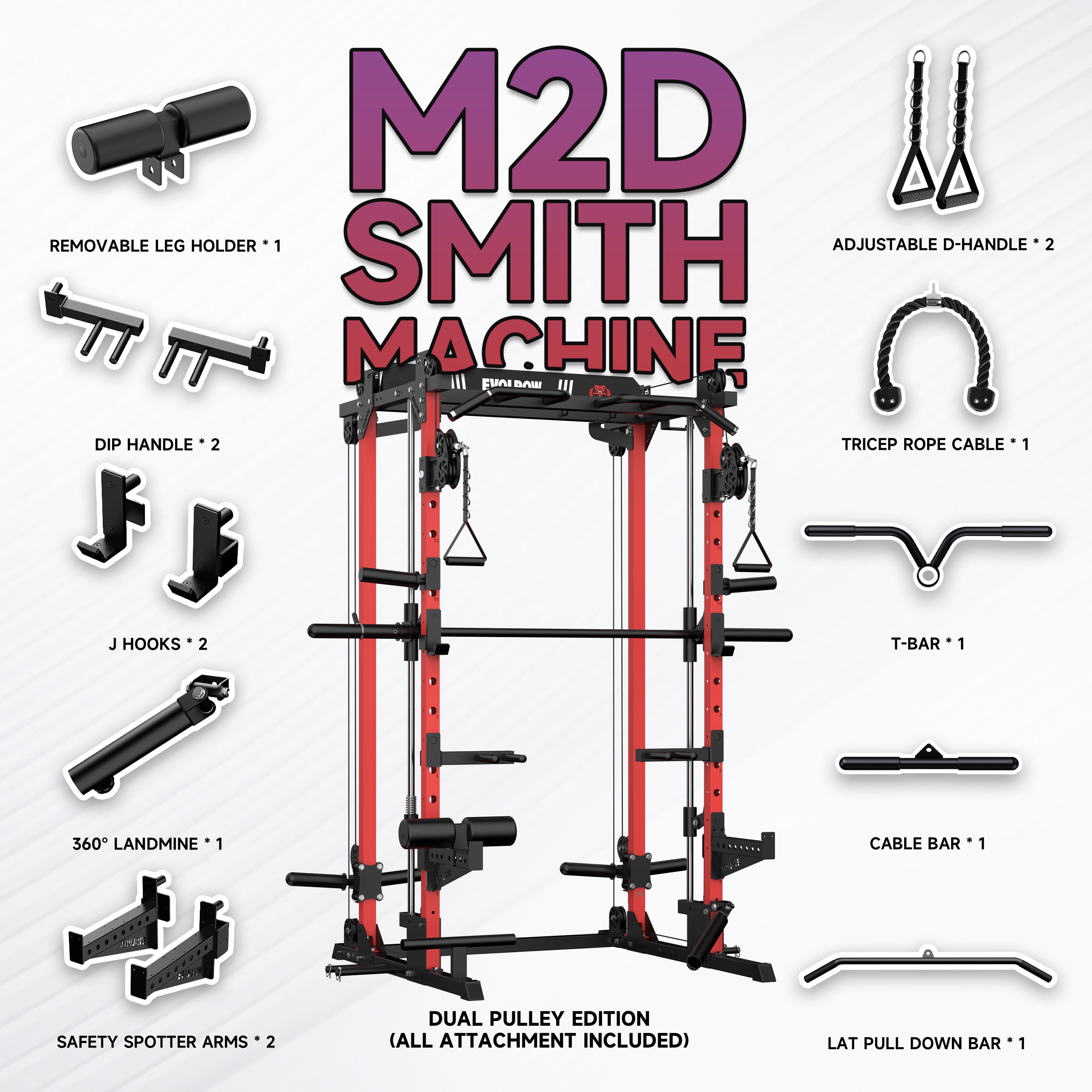 EVOLPOW M2D Brute All-in-One Smith Machine Home Gym Package (Dual Pulley Edition)