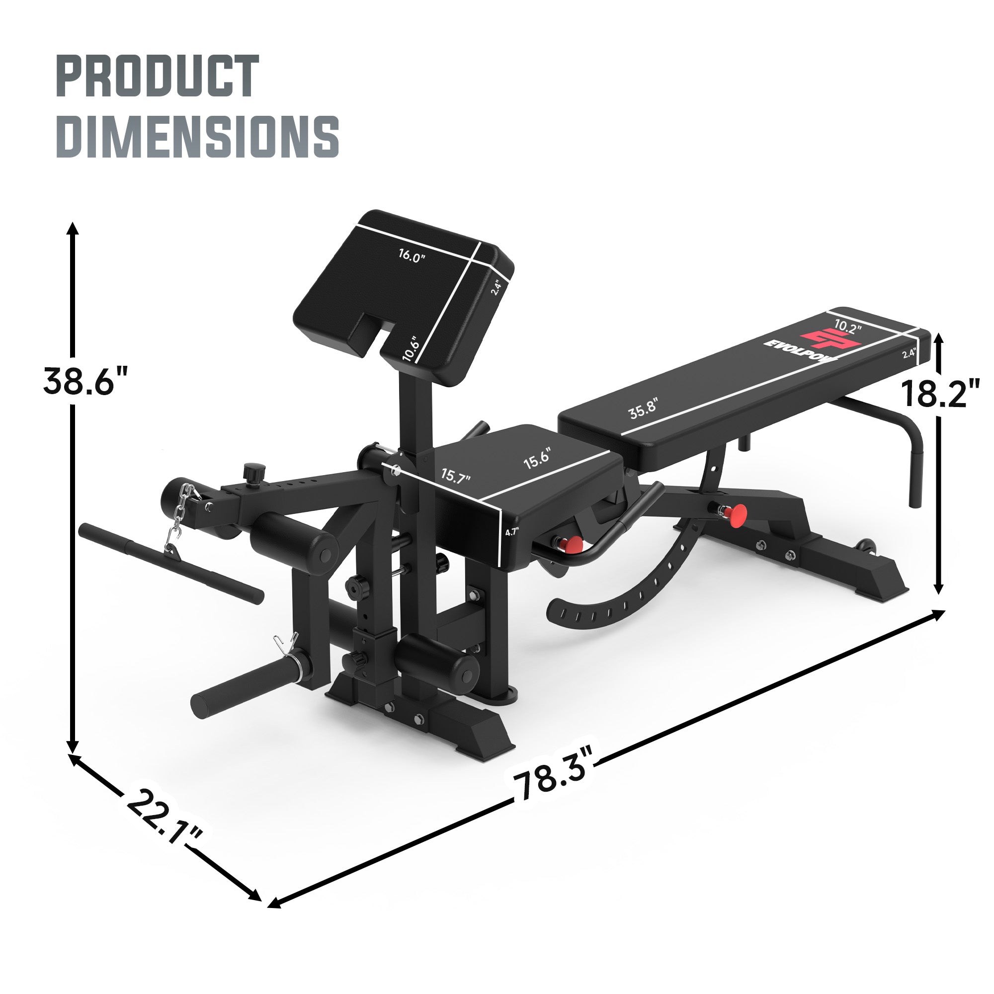 EVOLPOW BEC Multi-functional Adjustable Weight Bench with Preacher Curl and Leg Extension