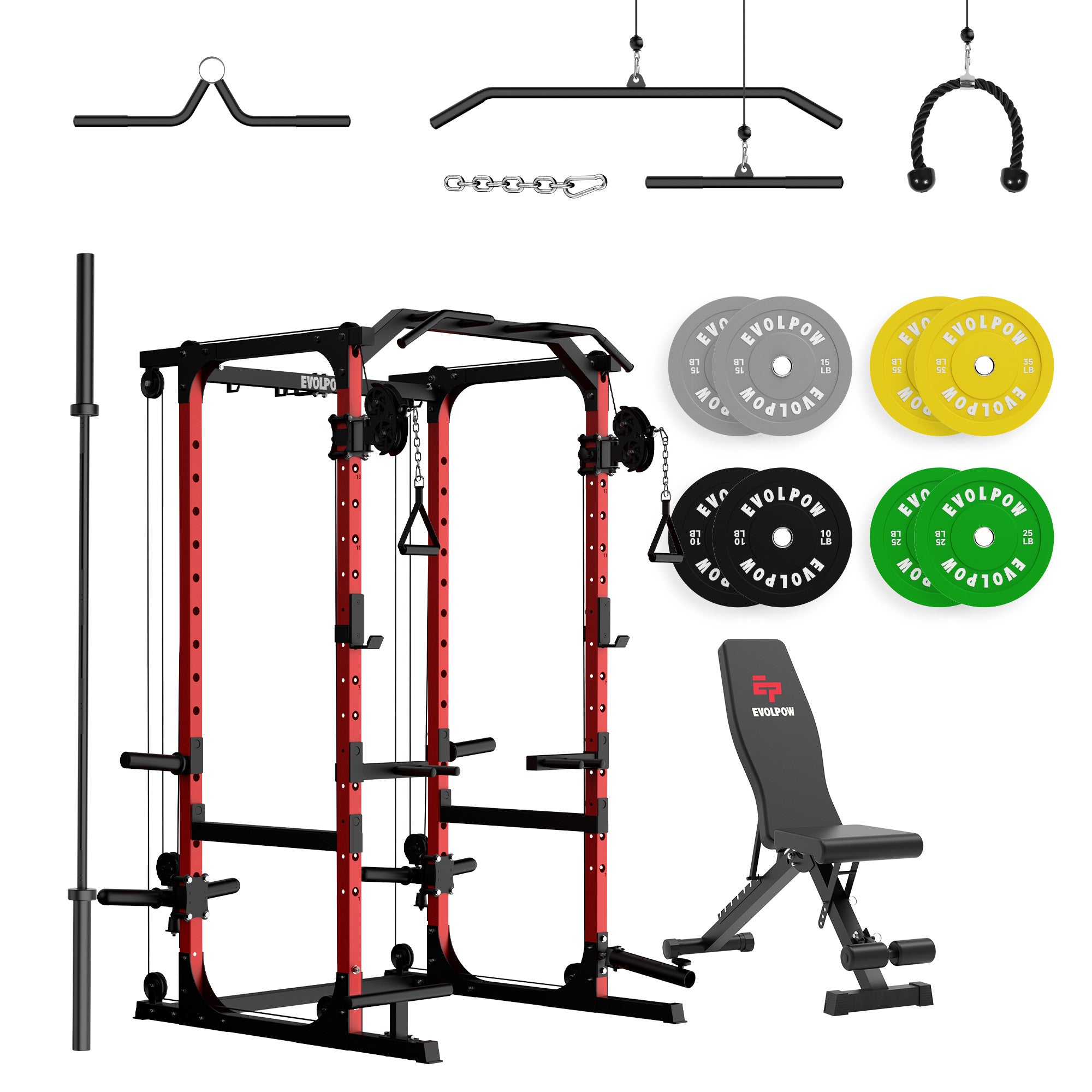 EVOLPOW P2A Brute All-in-One Power Rack Home Gym Package (Dual Pulley Edition)