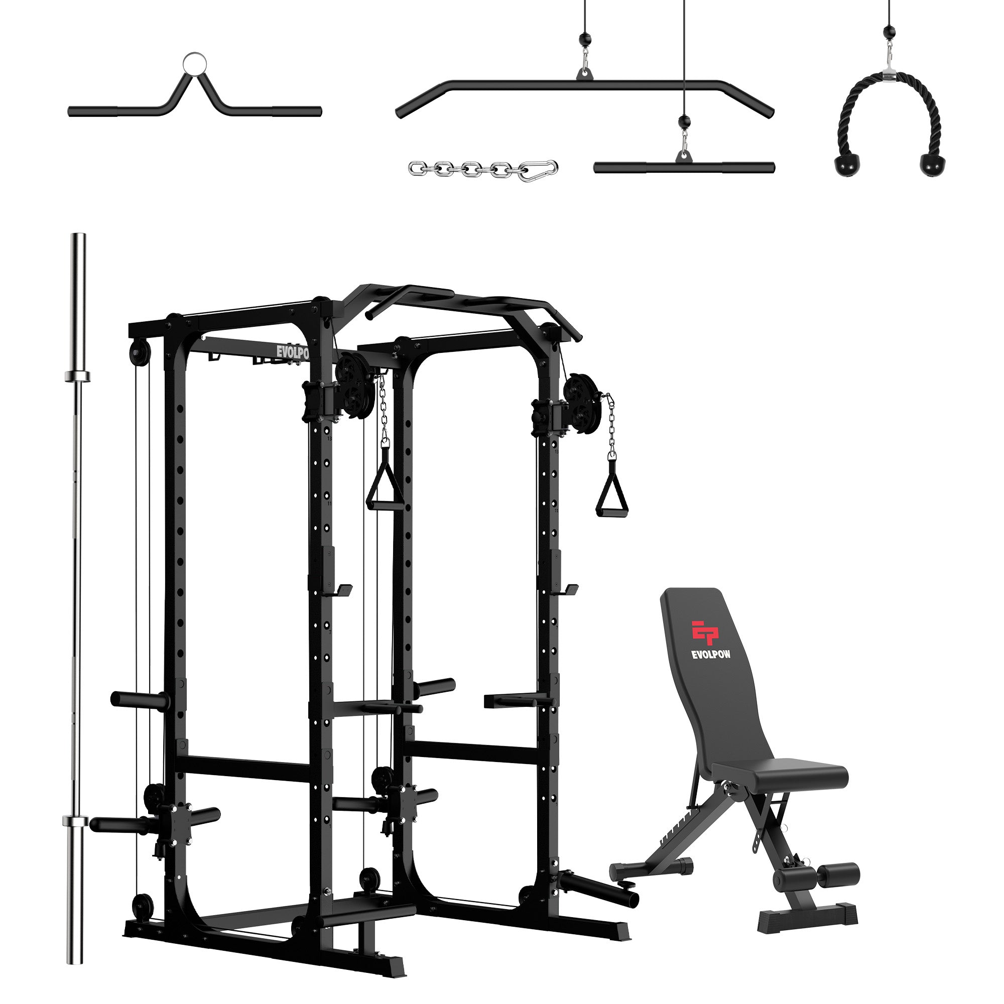 EVOLPOW P2A Brute All-in-One Power Rack Home Gym (Dual Pulley Edition) - For Beginner