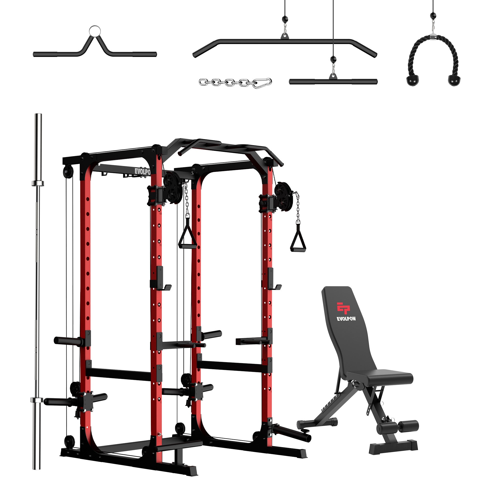 EVOLPOW P2A Brute All-in-One Power Rack Home Gym (Dual Pulley Edition) - For Beginner