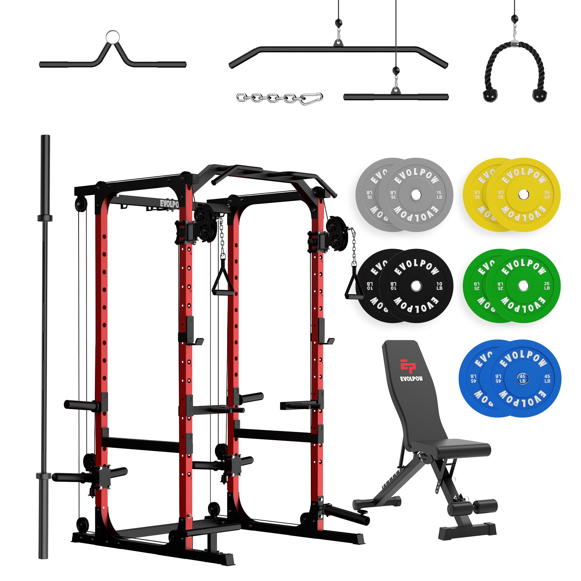EVOLPOW P2A Brute All-in-One Power Rack Home Gym Package (Dual Pulley Edition)