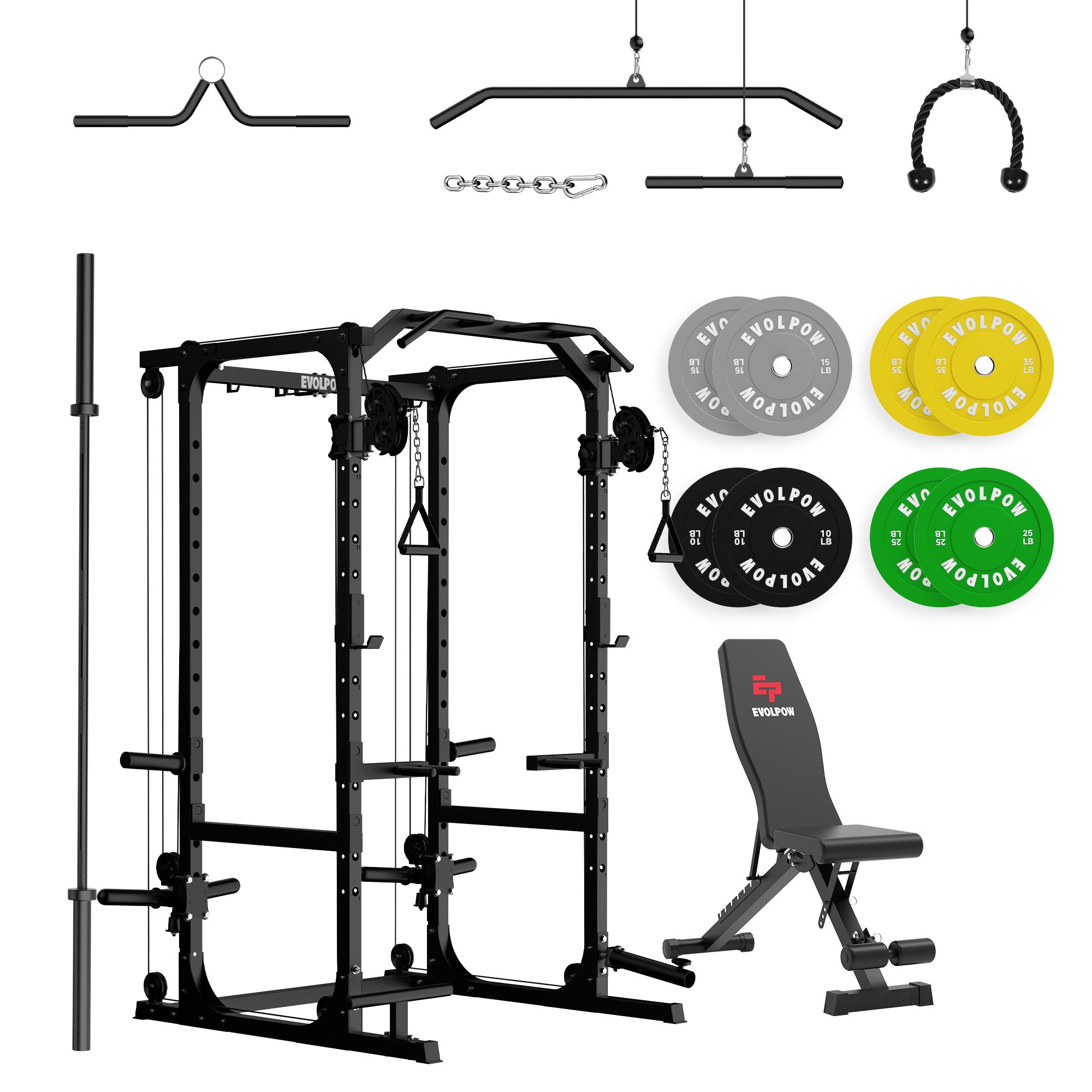 EVOLPOW P2A Brute All-in-One Power Rack Home Gym Package (Dual Pulley Edition)