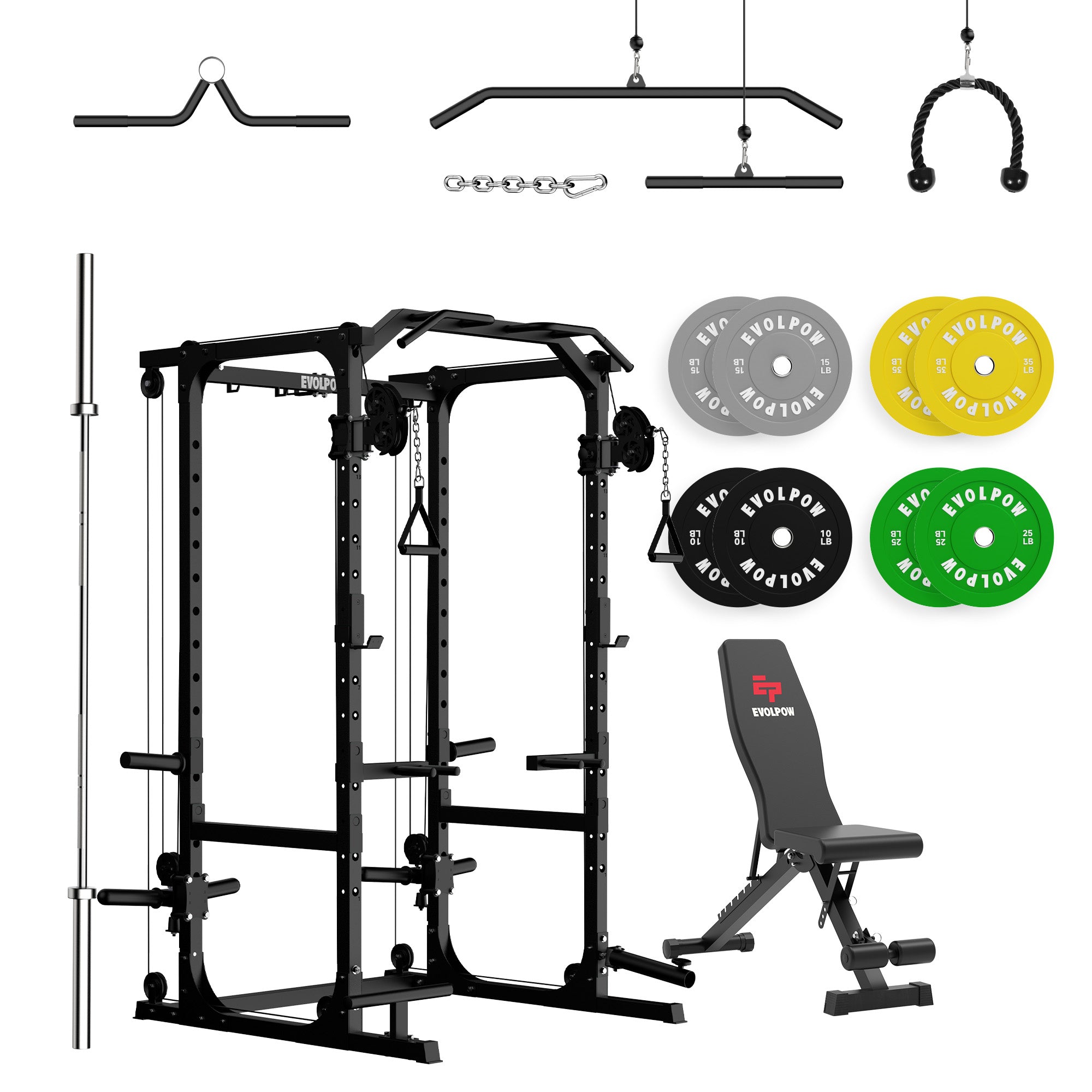 EVOLPOW P2A Brute All-in-One Power Rack Home Gym (Dual Pulley Edition) - For Beginner