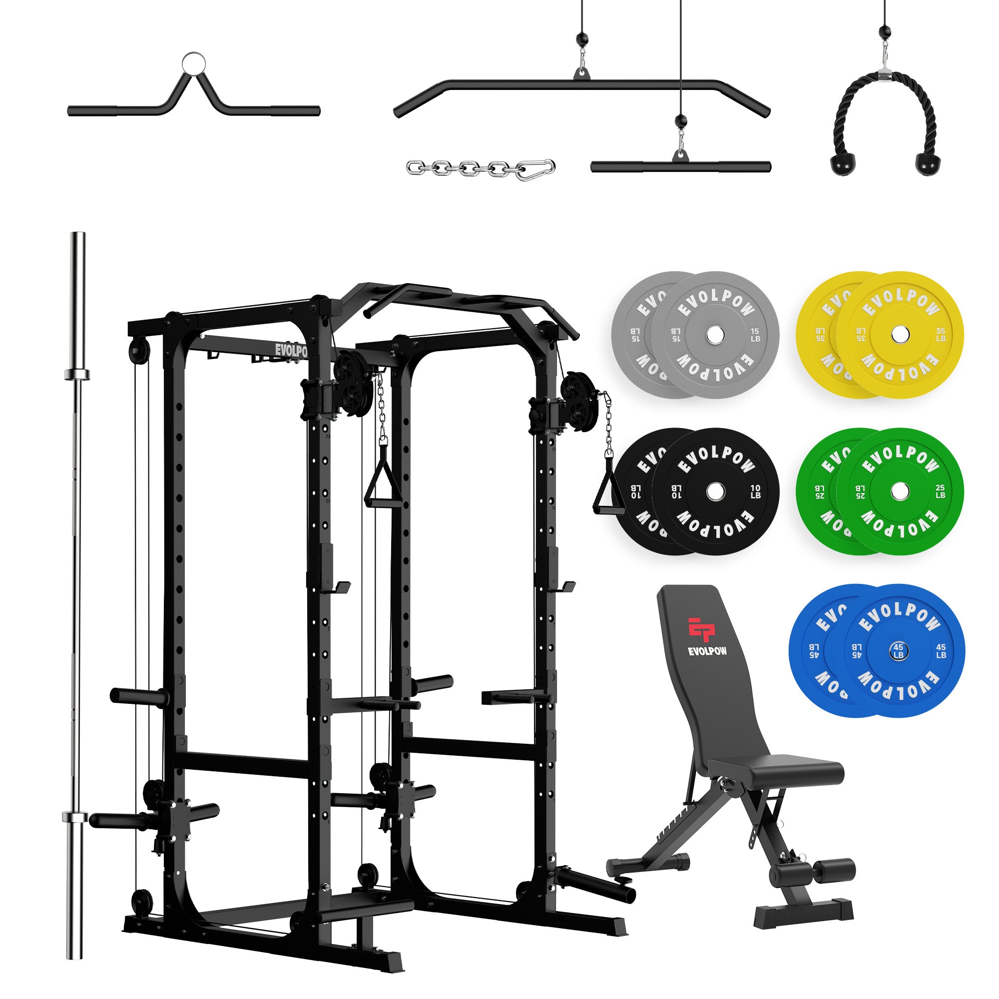 EVOLPOW P2A Brute All-in-One Power Rack Home Gym (Dual Pulley Edition) - For Beginner