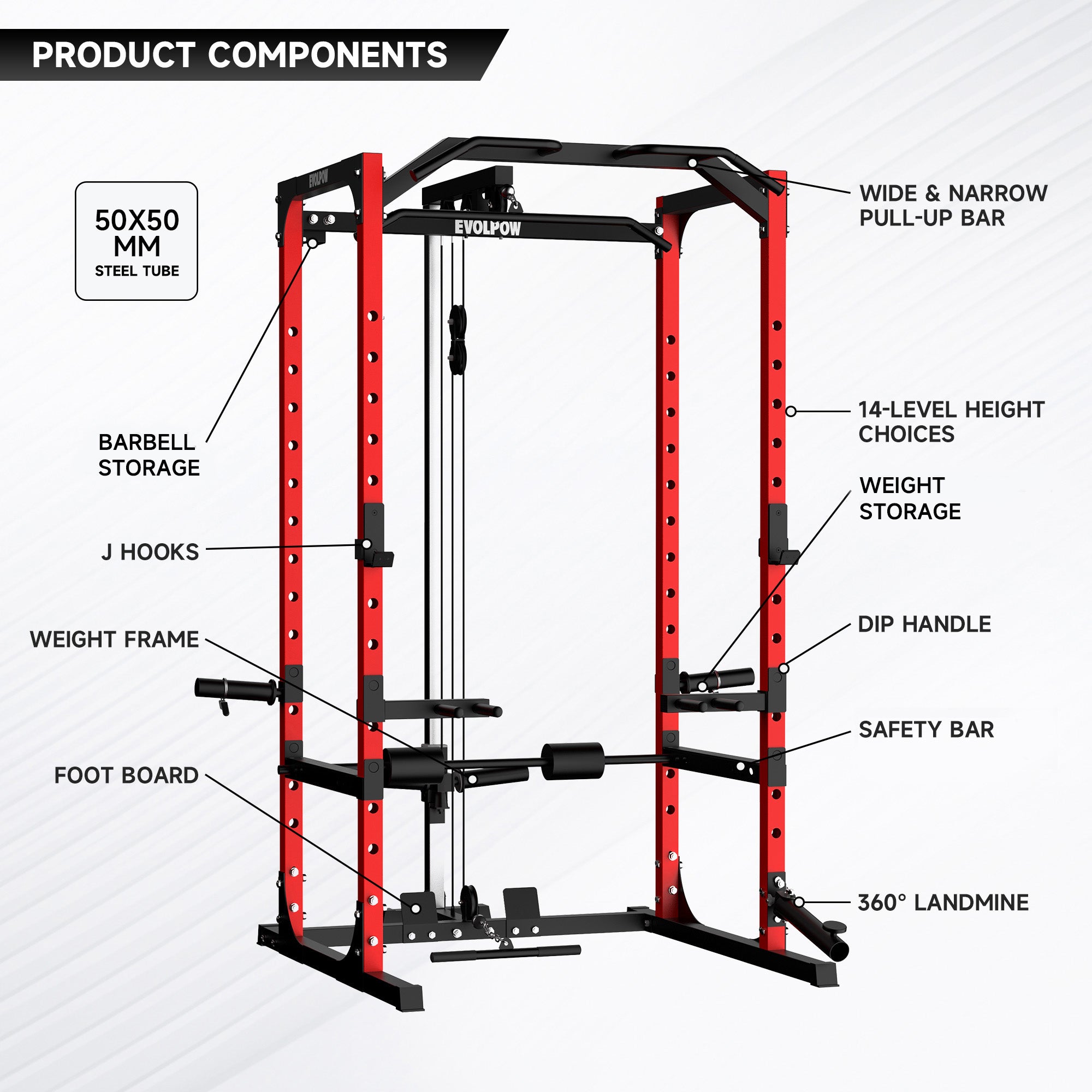 EVOLPOW P2A Brute All-in-One Power Rack Home Gym - For Beginner