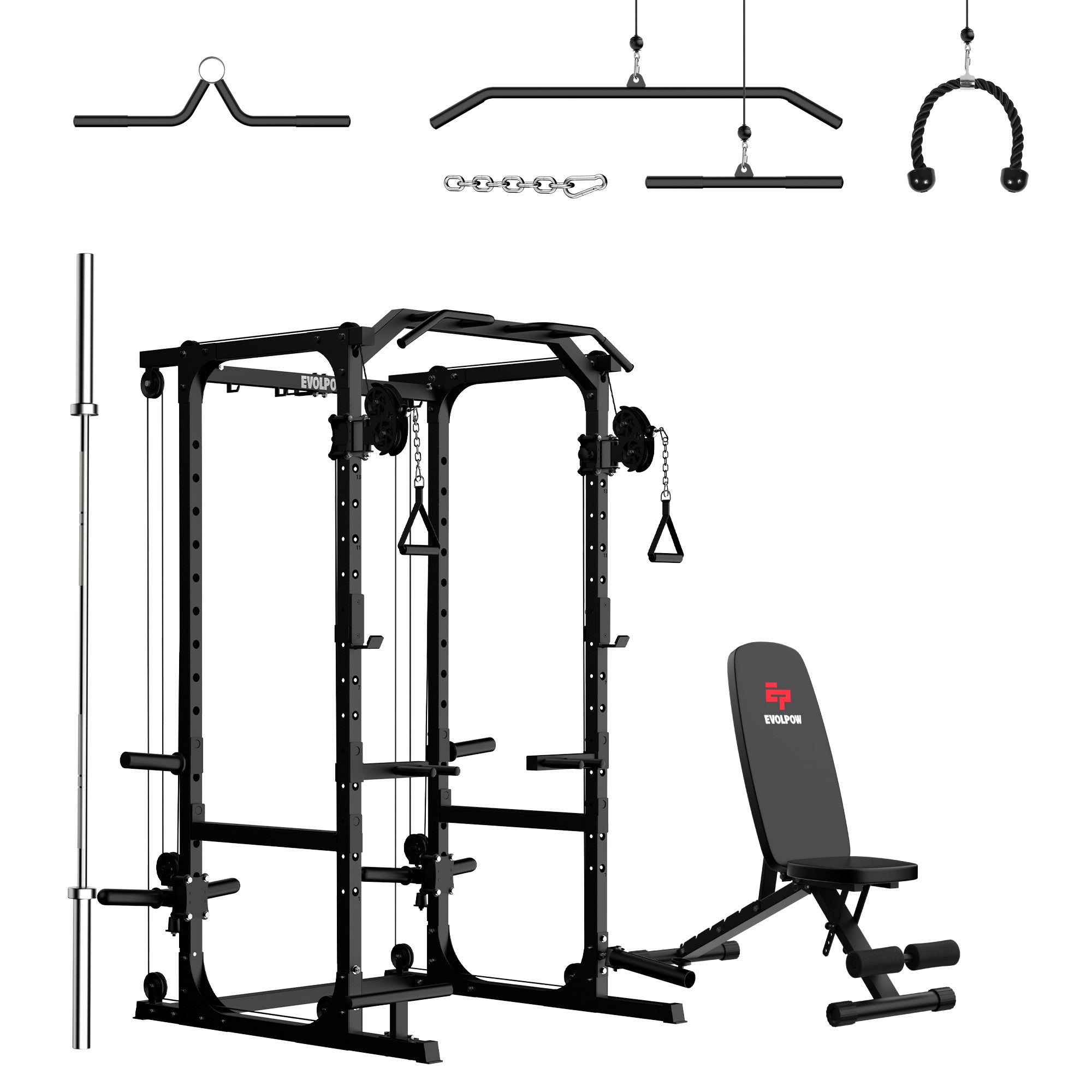 EVOLPOW P2A Brute All-in-One Power Rack Home Gym (Dual Pulley Edition) - For Beginner