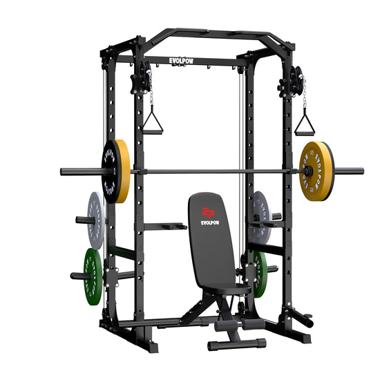 EVOLPOW P2A Brute All-in-One Power Rack Home Gym Package (Dual Pulley ...