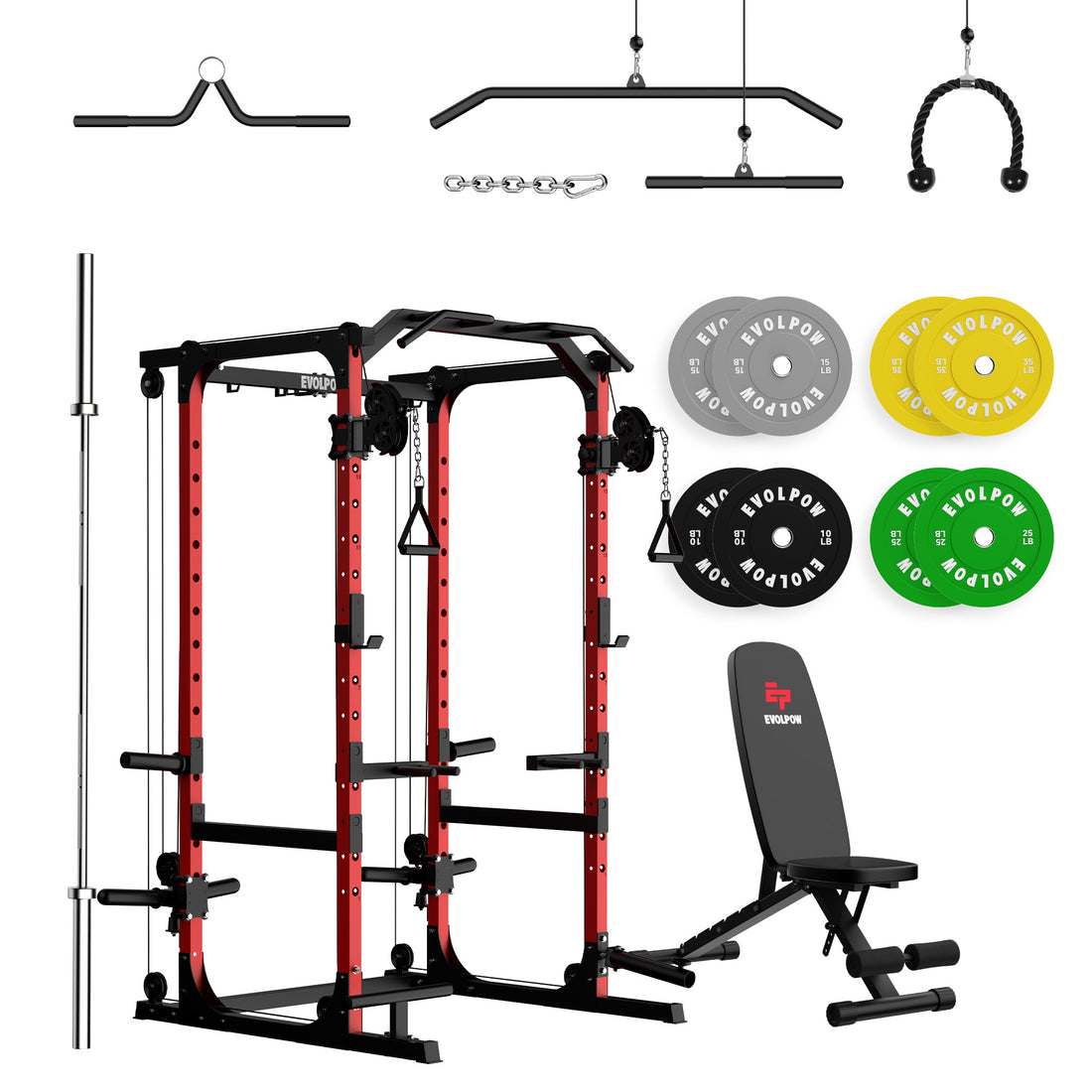 EVOLPOW P2A Brute All-in-One Power Rack Home Gym (Dual Pulley Edition ...